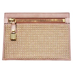 Nuevo Bolso de mano Tom Ford Alix de ante con tachuelas desnudo/dorado y cierre de 1190 $