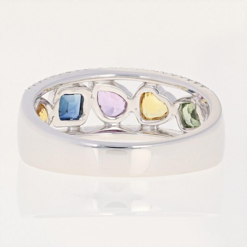Round Cut 1.19 Carat Multi-Color Sapphire and Diamond Ring, 14 Karat White Gold Milgrain