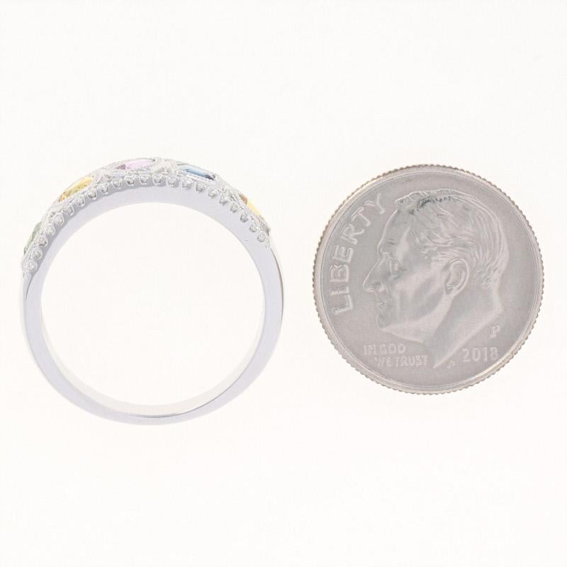 1.19 Carat Multi-Color Sapphire and Diamond Ring, 14 Karat White Gold Milgrain In New Condition In Greensboro, NC