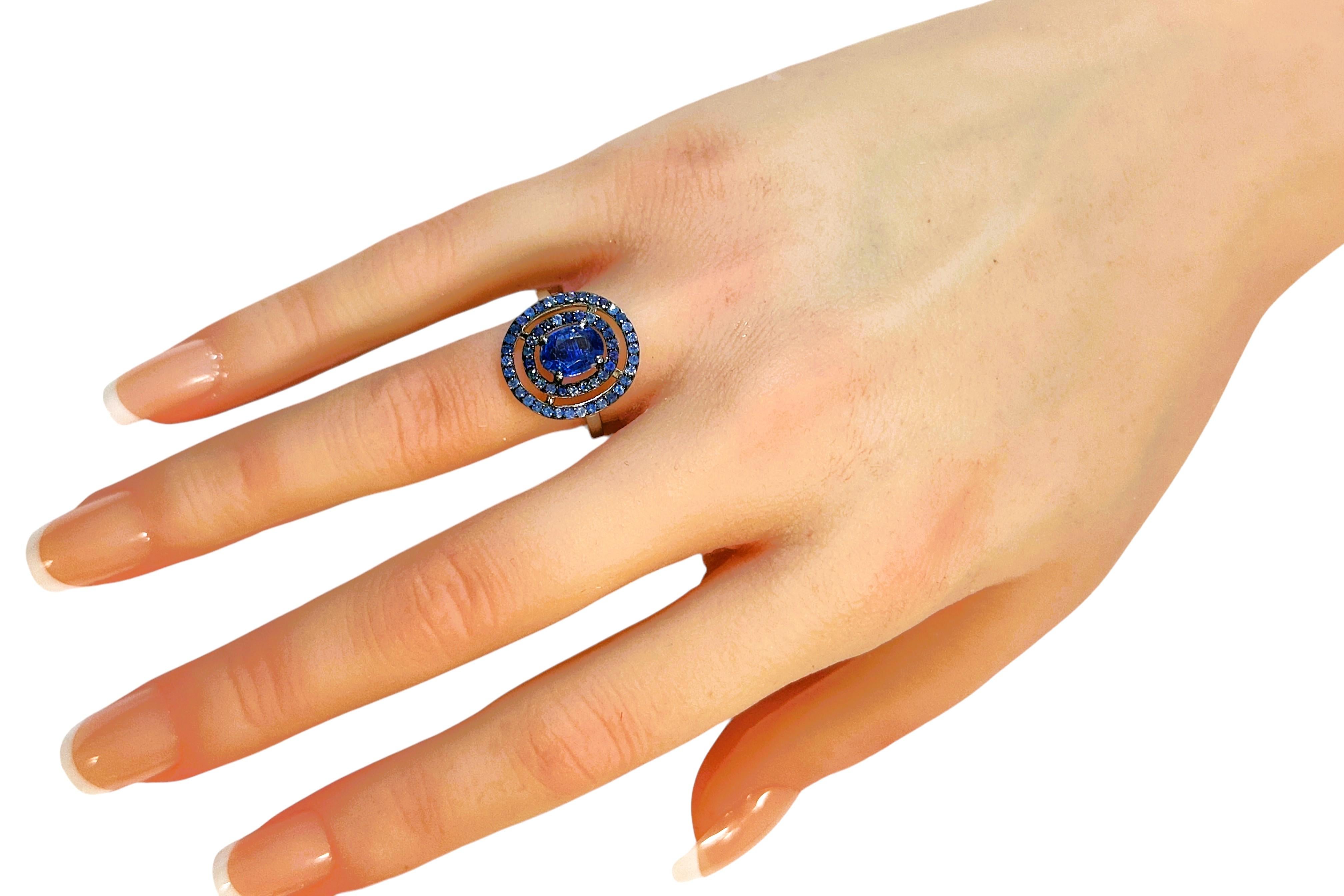 Nuovo anello con kianite blu da 1,2 carati e zaffiro blu tagliato a diamante Sz 6,75 in vendita 1