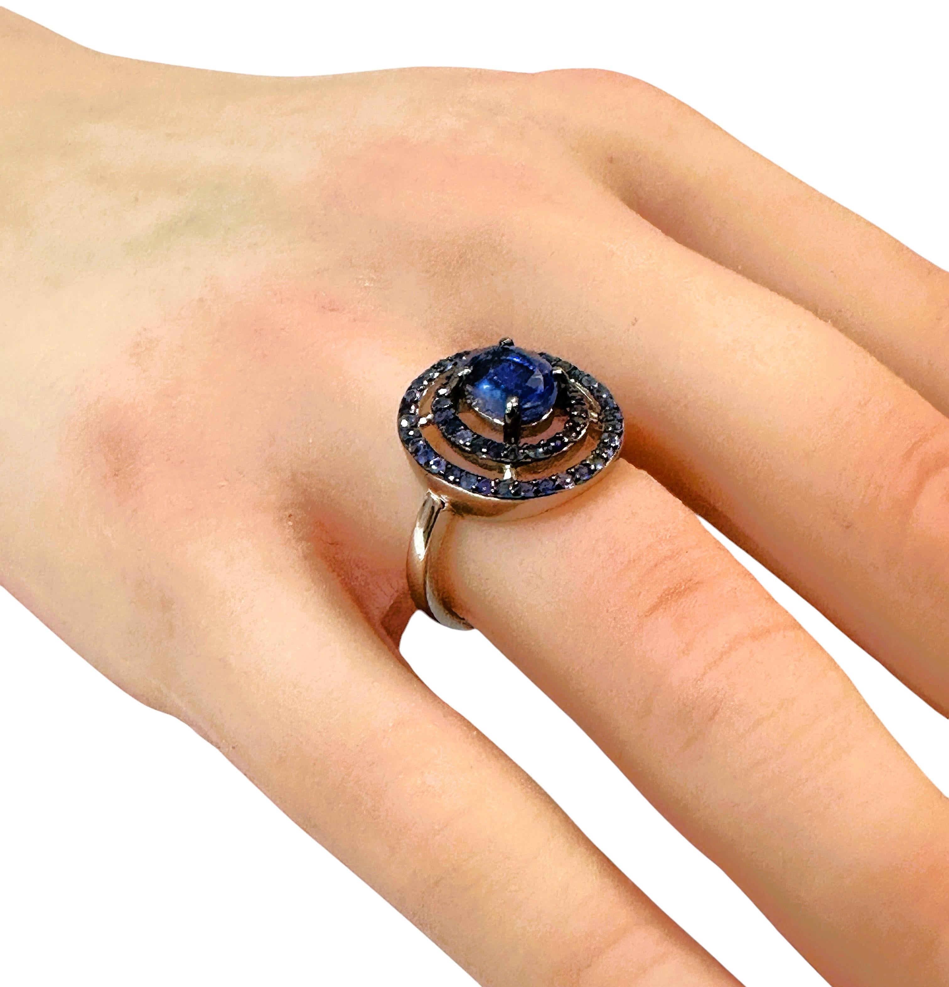 Nuovo anello con kianite blu da 1,2 carati e zaffiro blu tagliato a diamante Sz 6,75 in vendita 2