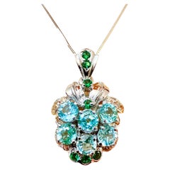 New 1.2 Carat Lt Blue Sapphire & Diamond Cut Green & Champagne Sapphire Necklace