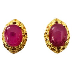 New  1.2 Carat Ruby Cabochon & Diamond cut Sapphire Y Gold PL Sterling Earrings