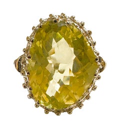 New 12.0 Carat Light Yellow Topaz & Diamond Cut Sterling Ring Size 6.5