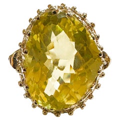 New 12.0 Carat Light Yellow Topaz & Diamond Cut Sterling Ring Size 6.5