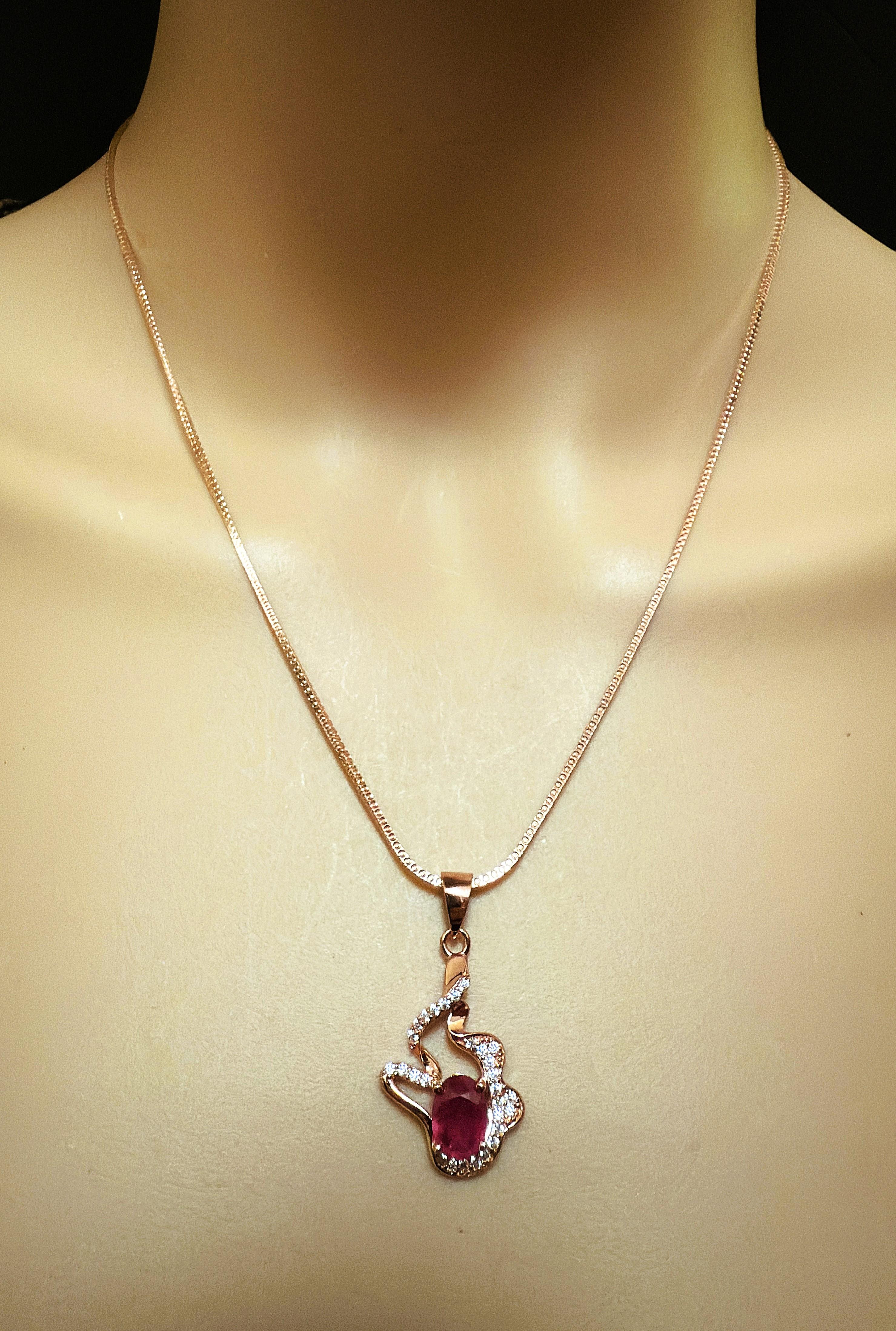 Neu 1,21 Karat roter Saphir & Diamantschliff Saphir R Gold Sterling Halskette (Art déco) im Angebot