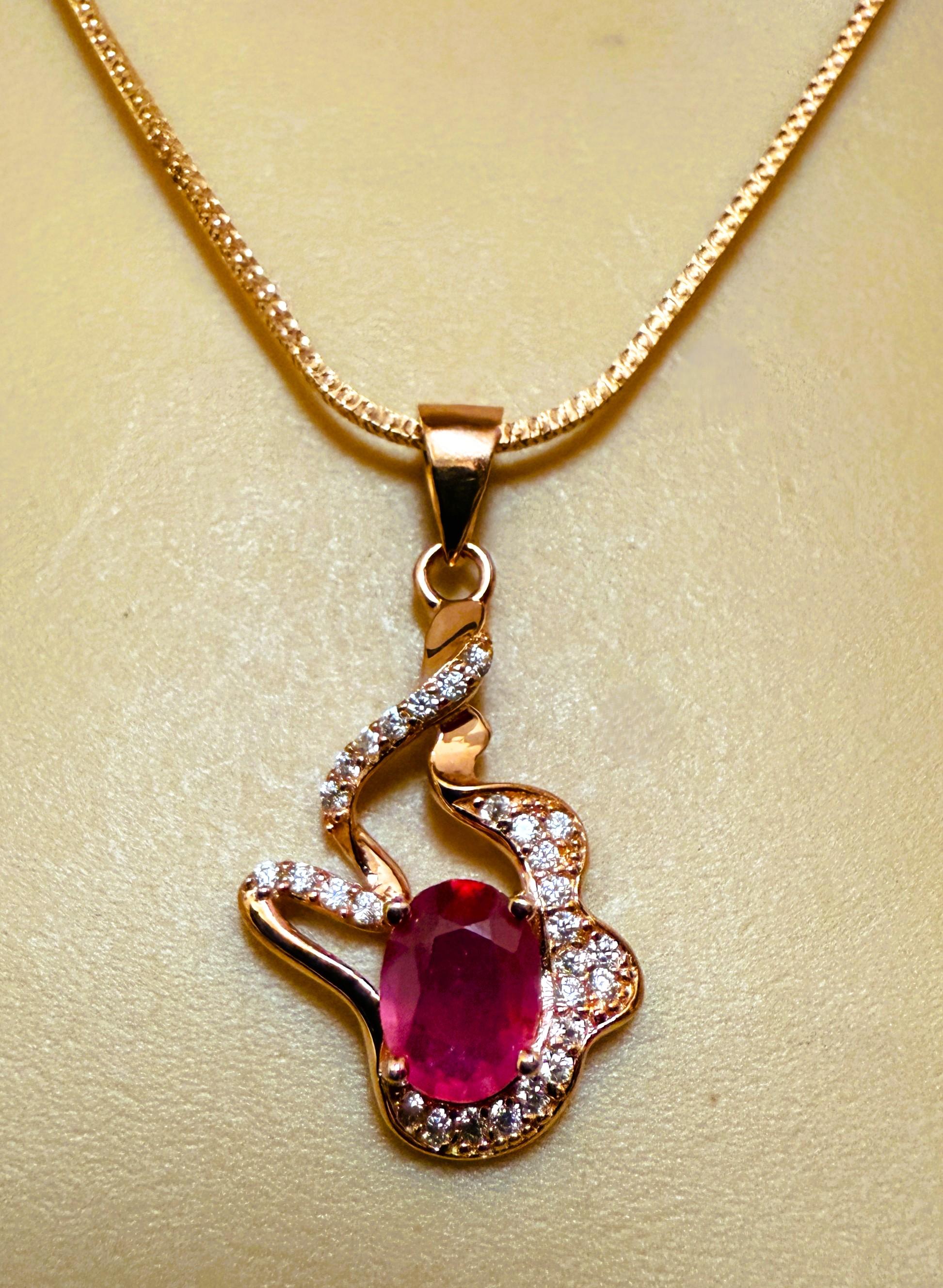 Neu 1,21 Karat roter Saphir & Diamantschliff Saphir R Gold Sterling Halskette (Ovalschliff) im Angebot