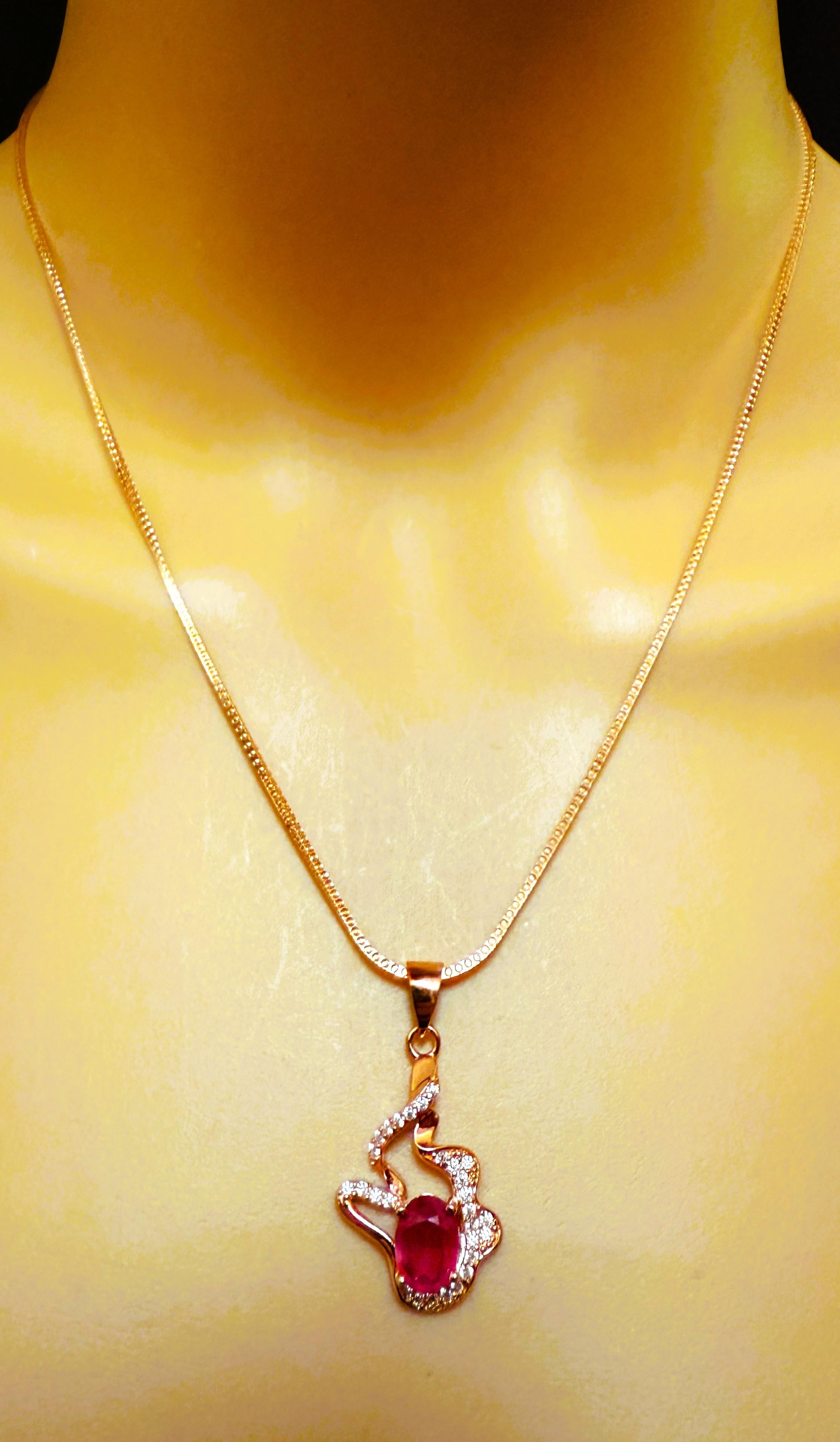 Neu 1,21 Karat roter Saphir & Diamantschliff Saphir R Gold Sterling Halskette im Zustand „Neu“ im Angebot in Eagan, MN