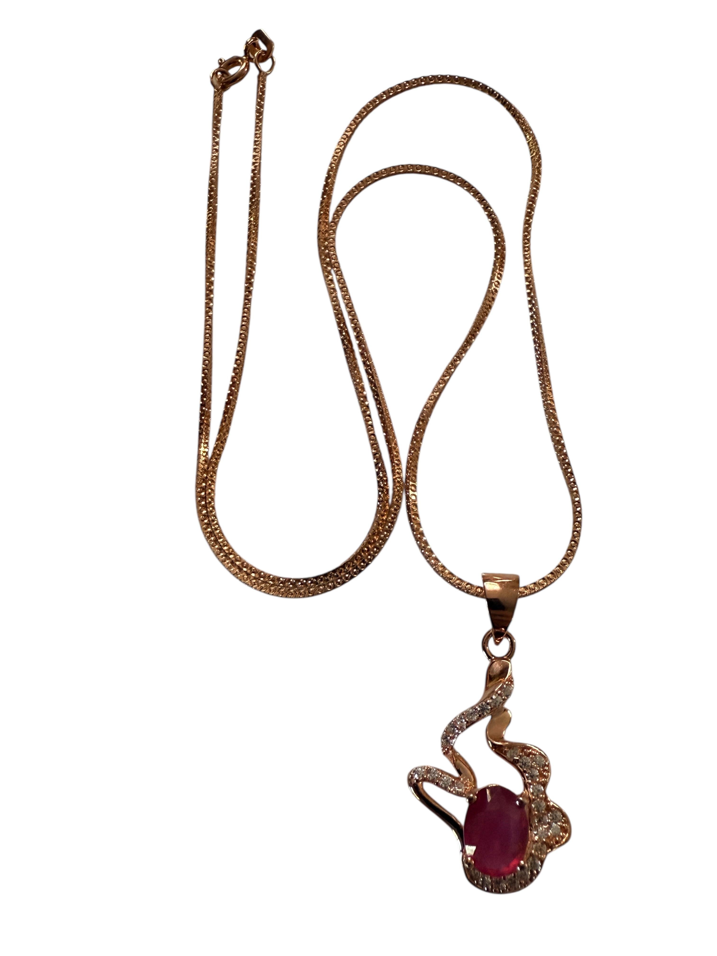 Neu 1,21 Karat roter Saphir & Diamantschliff Saphir R Gold Sterling Halskette im Angebot 1