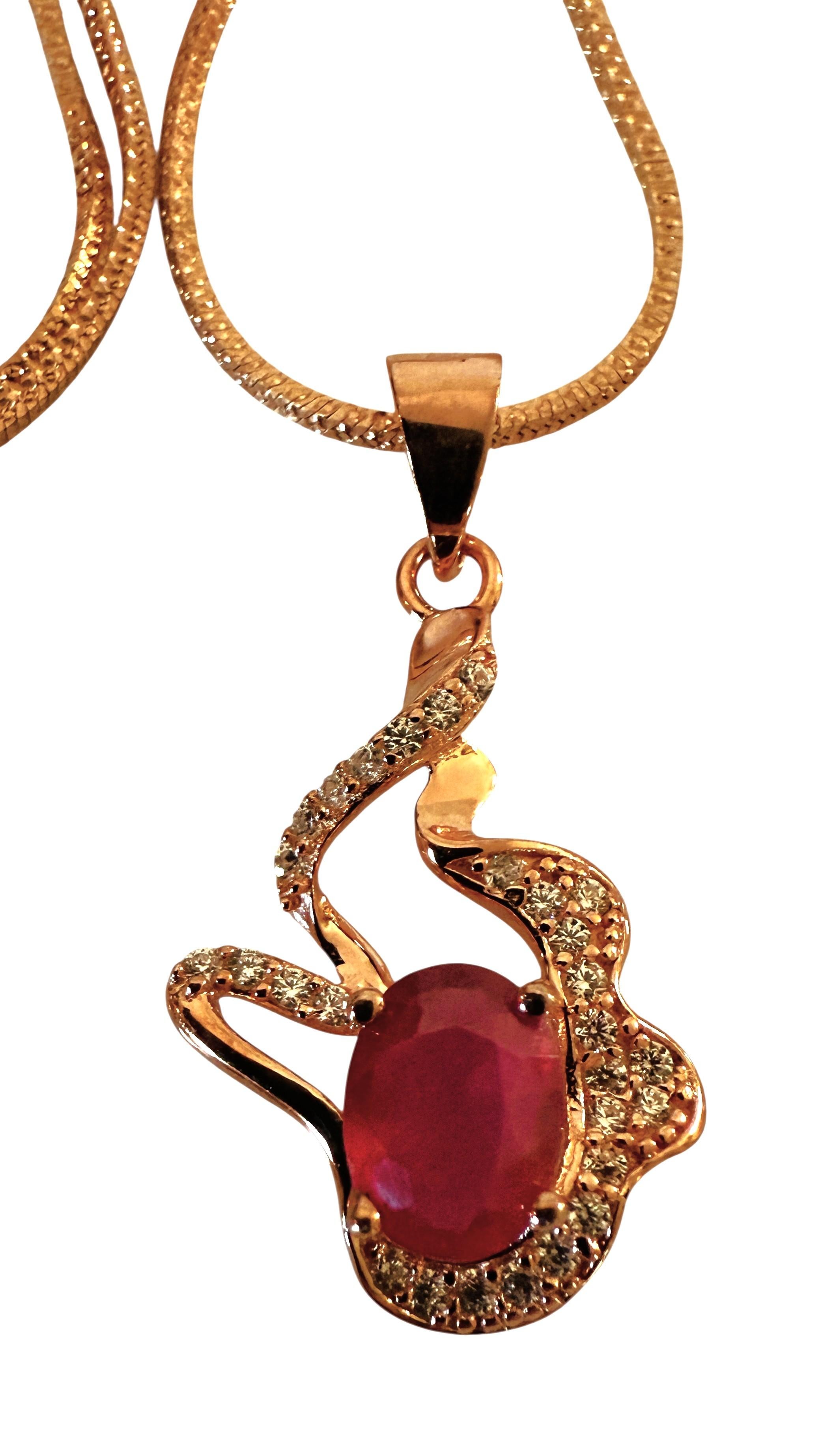 Neu 1,21 Karat roter Saphir & Diamantschliff Saphir R Gold Sterling Halskette im Angebot 2