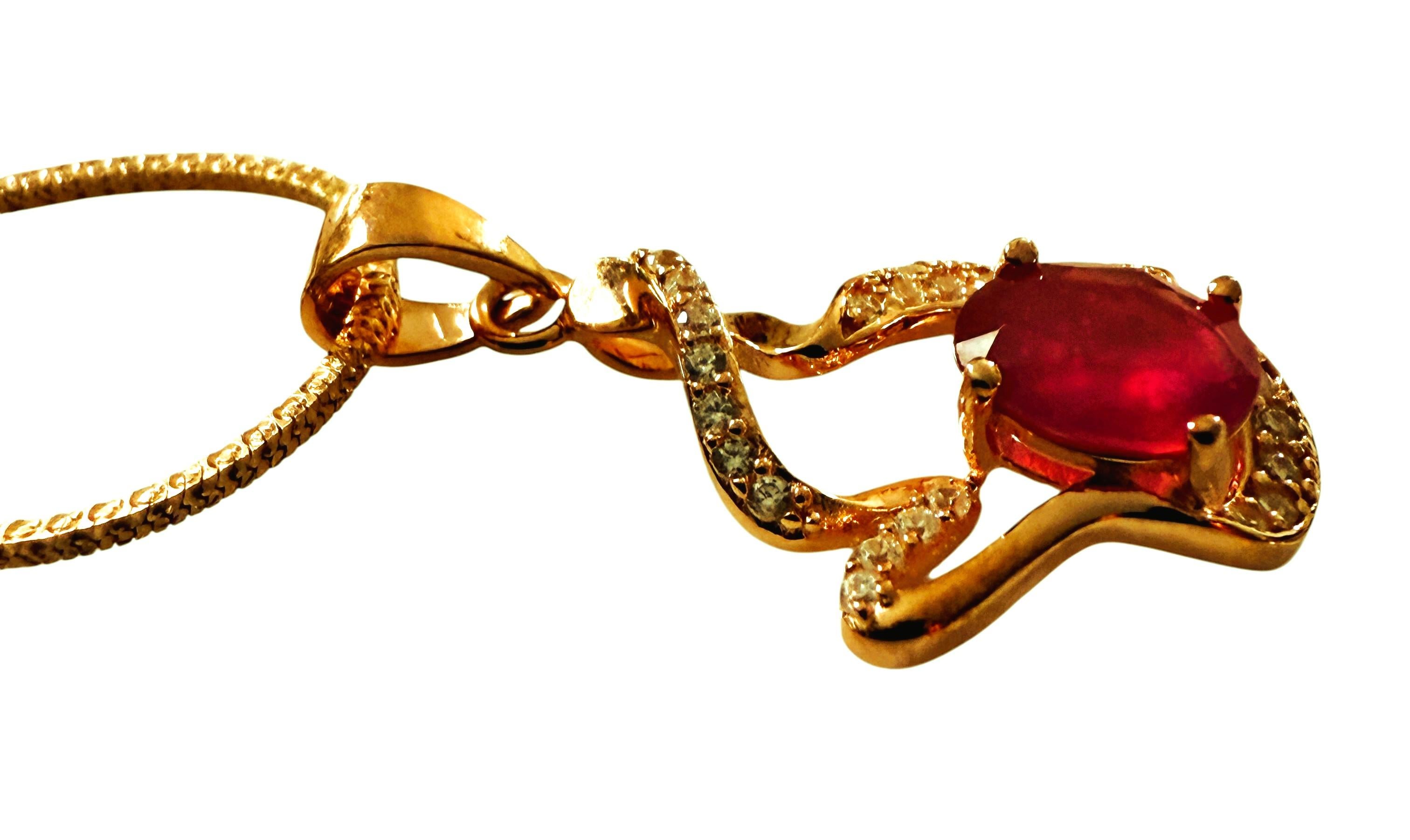 Neu 1,21 Karat roter Saphir & Diamantschliff Saphir R Gold Sterling Halskette im Angebot 3