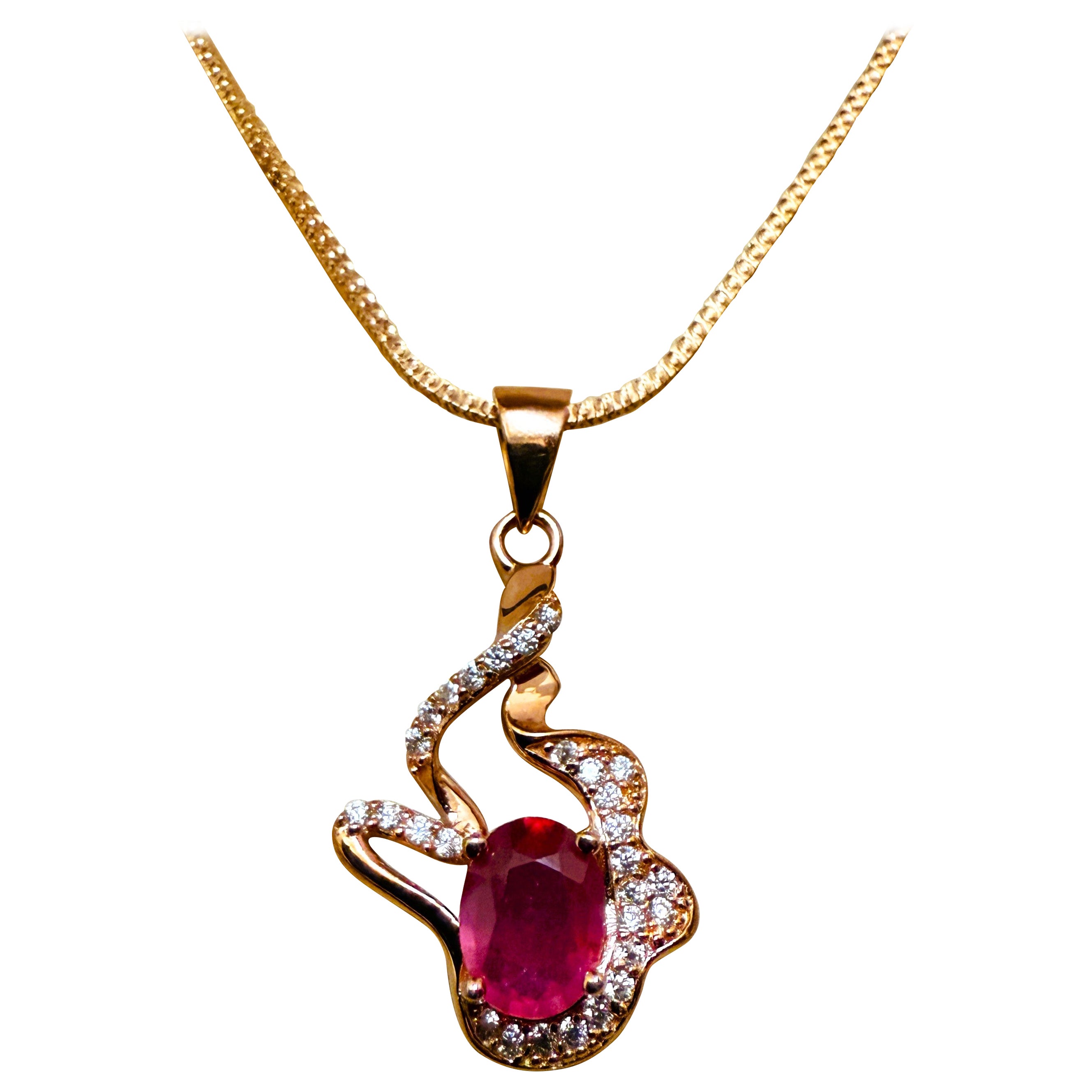 Neu 1,21 Karat roter Saphir & Diamantschliff Saphir R Gold Sterling Halskette im Angebot