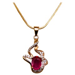 New 1.21 Carat Red Sapphire & Diamond Cut Sapphire R Gold Sterling Necklace