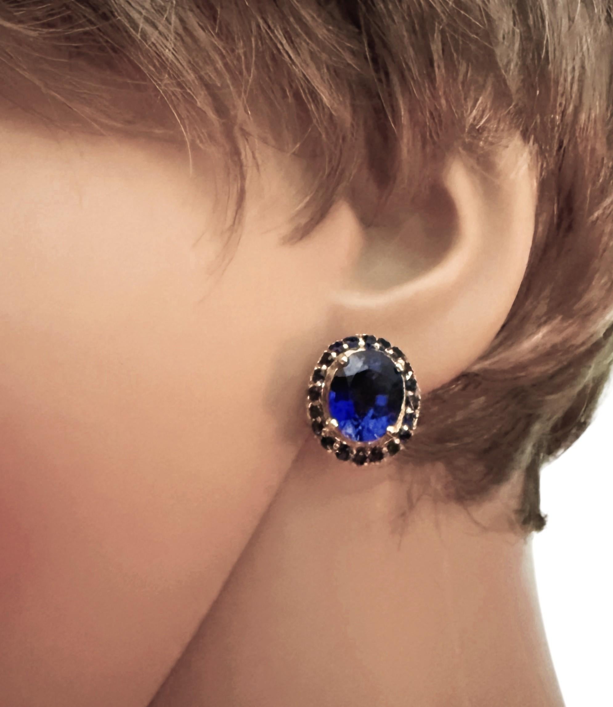 Nuevo Zafiro de 12,1 quilates y zafiro talla diamante 24k Y Pendientes de Oro PL Sterling en Excelente estado para la venta en Eagan, MN