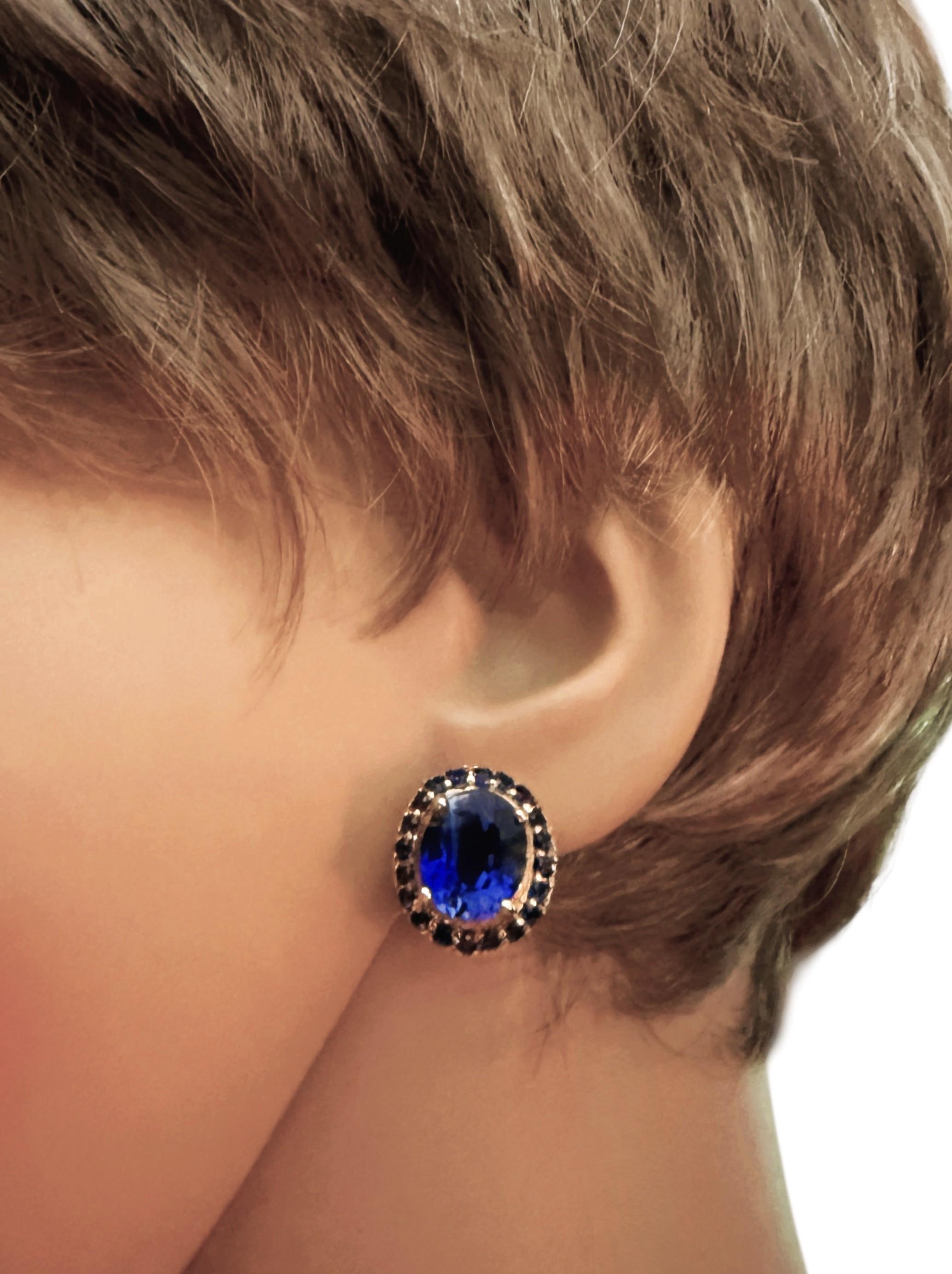 De las mujeres Nuevo Zafiro de 12,1 quilates y zafiro talla diamante 24k Y Pendientes de Oro PL Sterling en venta