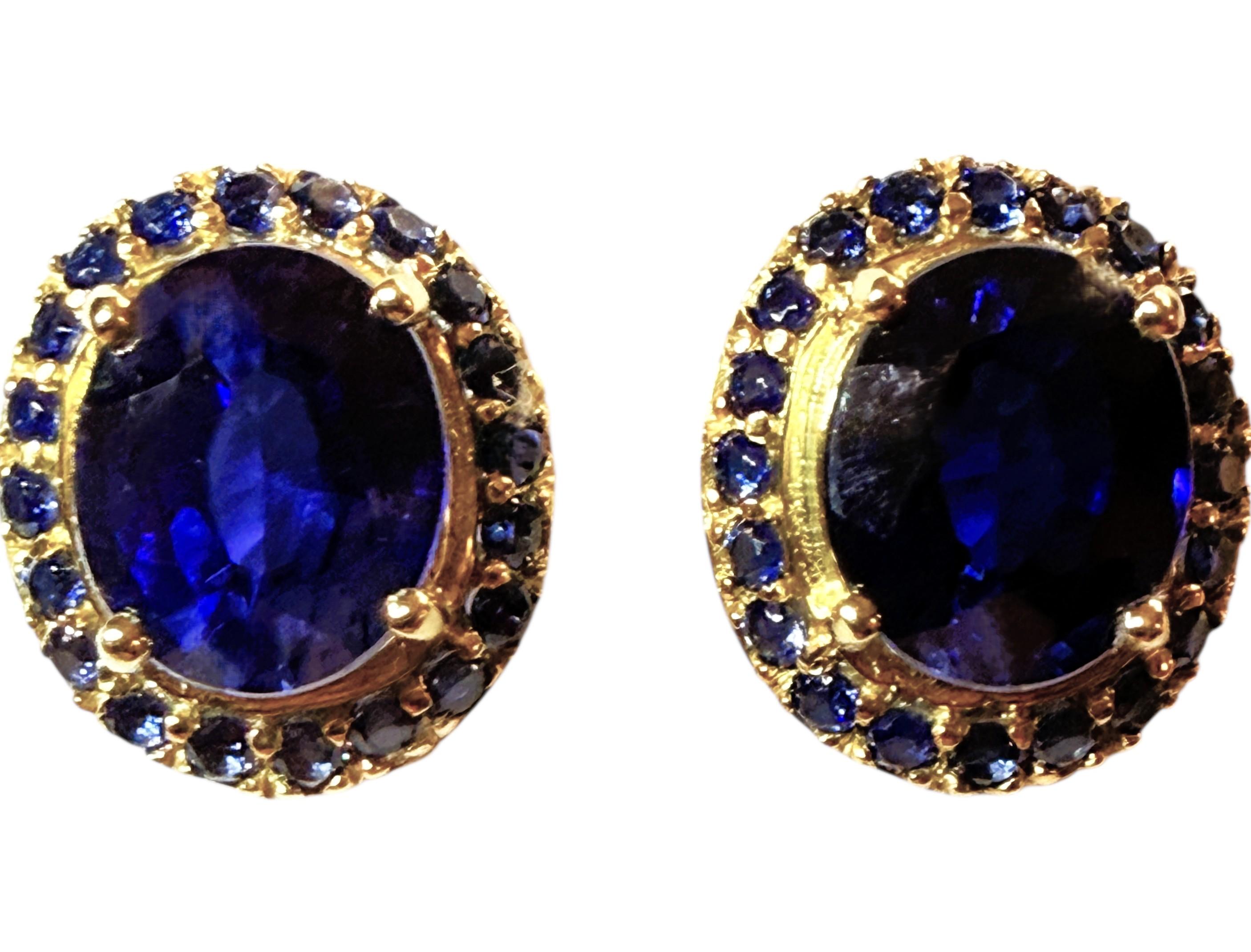 Nuevo Zafiro de 12,1 quilates y zafiro talla diamante 24k Y Pendientes de Oro PL Sterling en venta 1