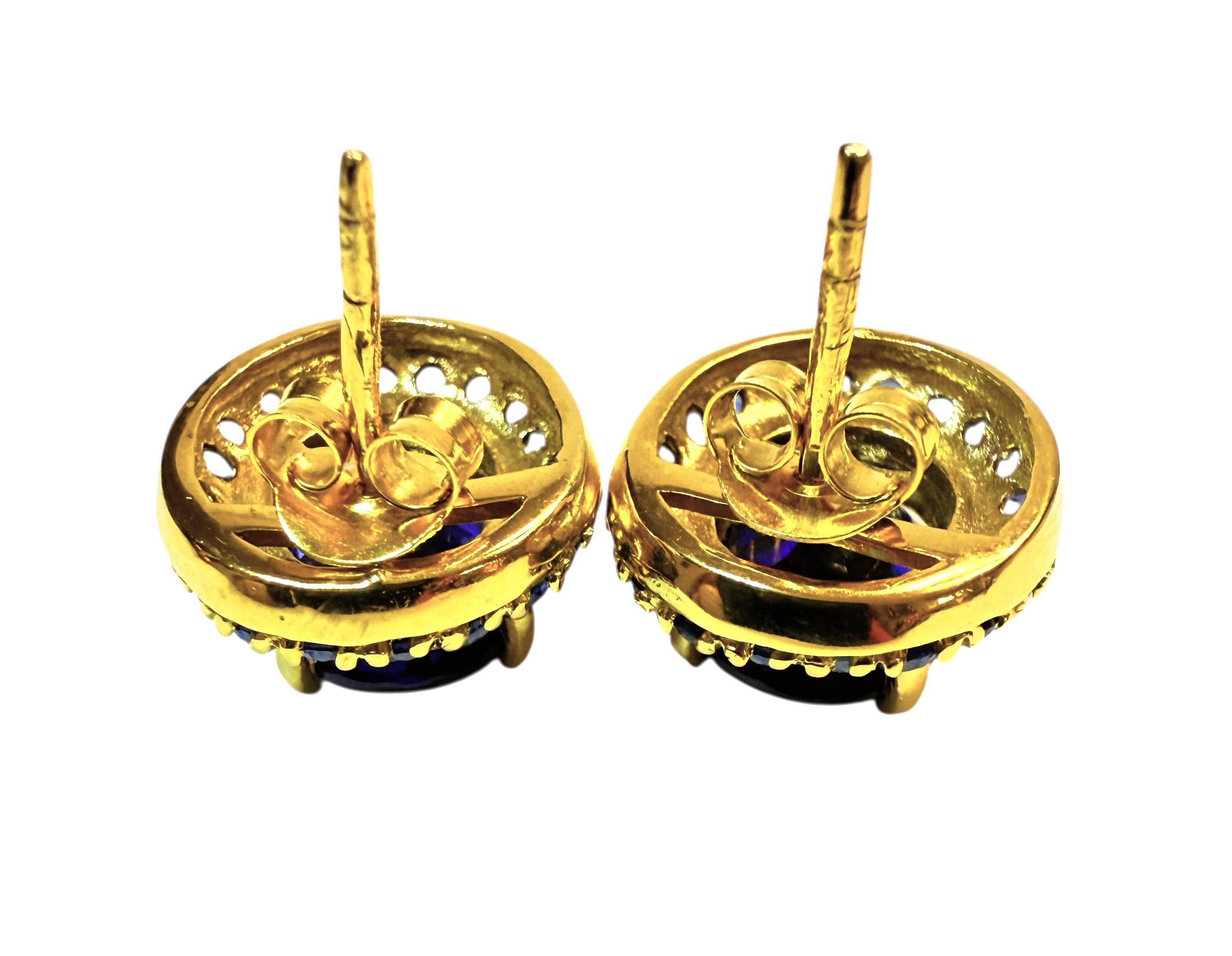 Nuevo Zafiro de 12,1 quilates y zafiro talla diamante 24k Y Pendientes de Oro PL Sterling en venta 3