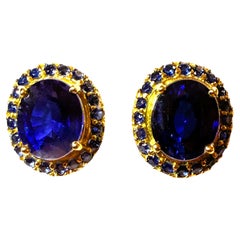 New 12.1 Carat Sapphire & Diamond Cut Sapphire 24k Y Gold PL Sterling Earrings
