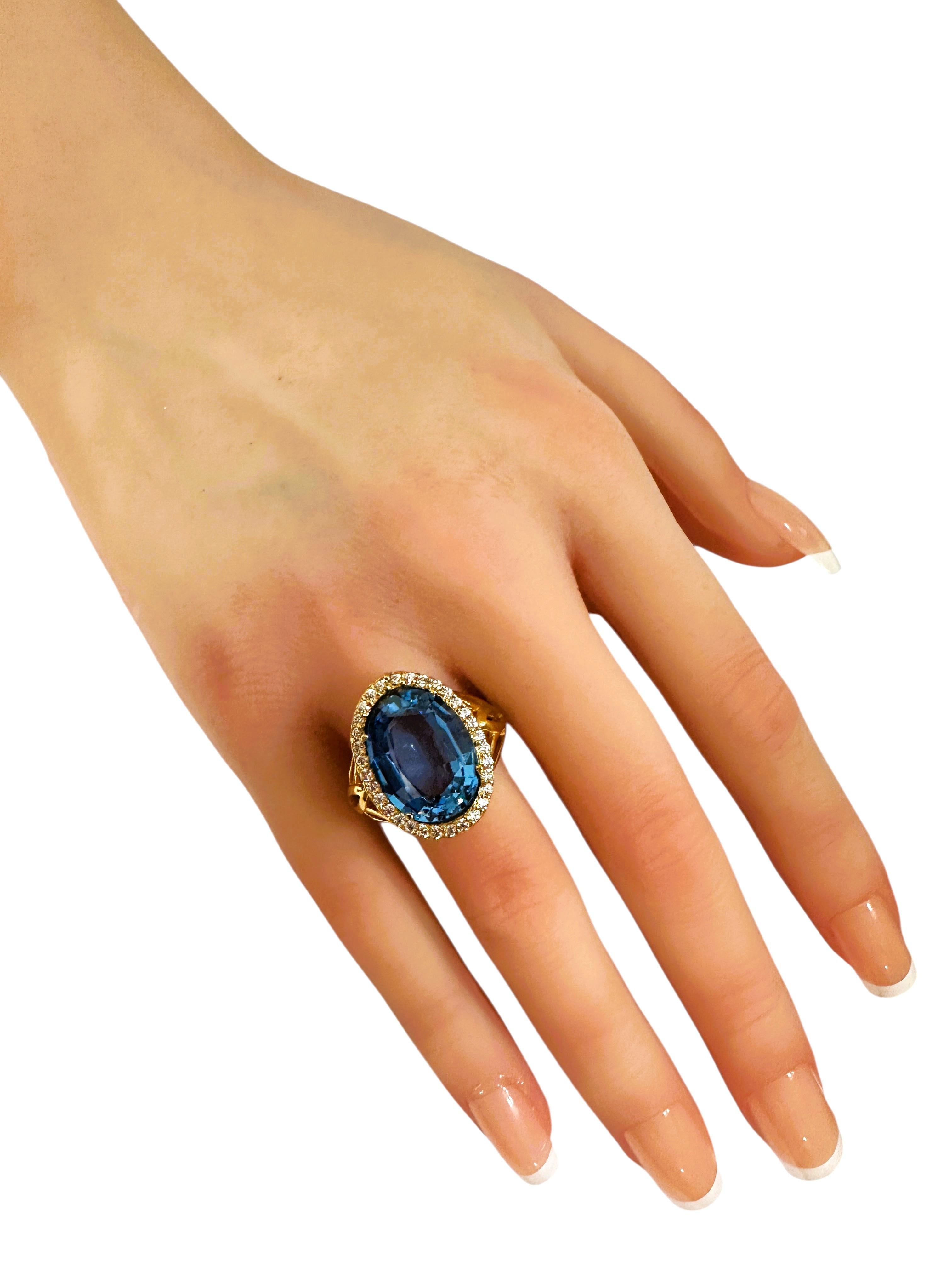 New 12.25 Carat Blue Topaz & Diamond Cut Sapphire Y Gold PL Sterling Ring In New Condition In Eagan, MN