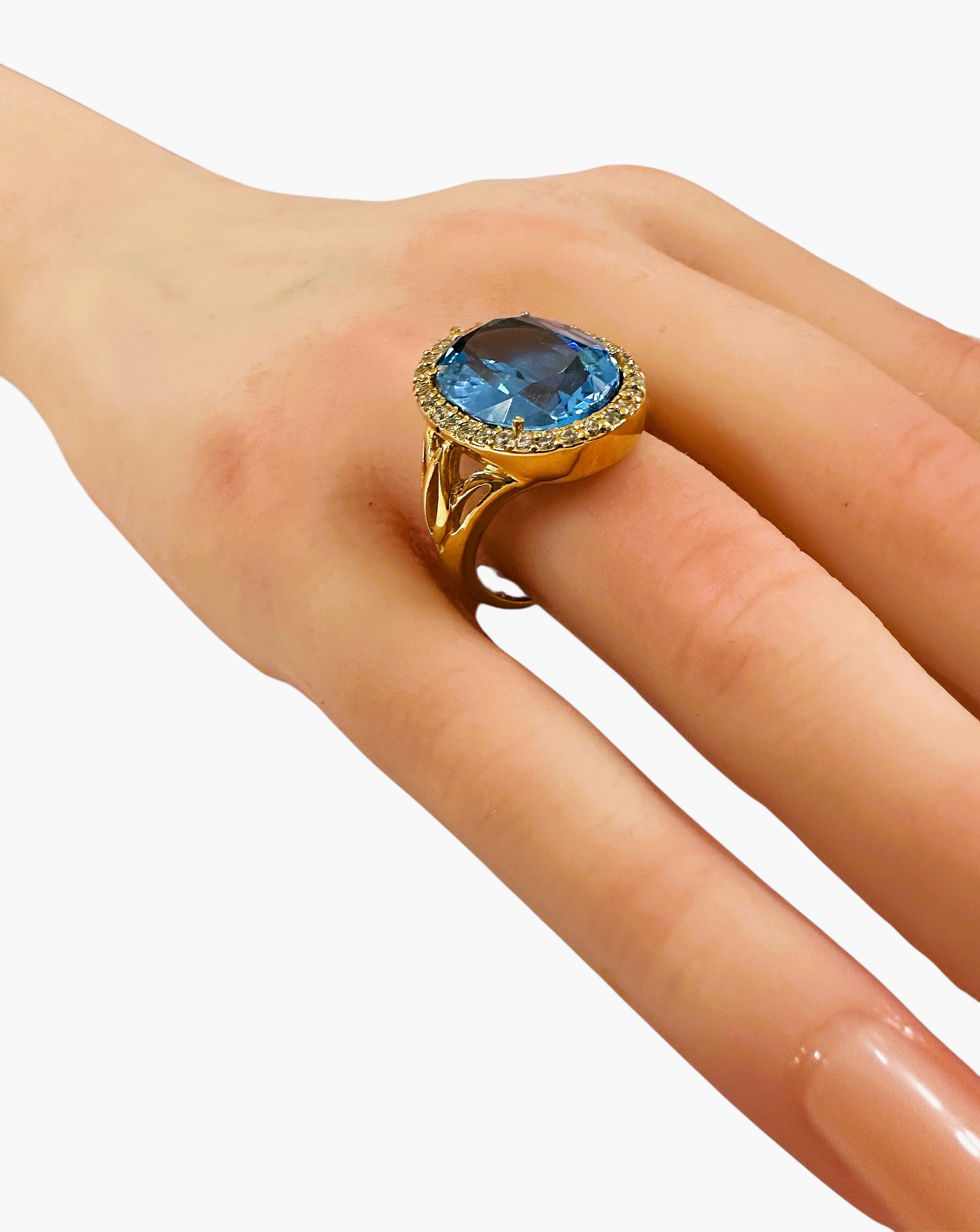 Women's New 12.25 Carat Blue Topaz & Diamond Cut Sapphire Y Gold PL Sterling Ring