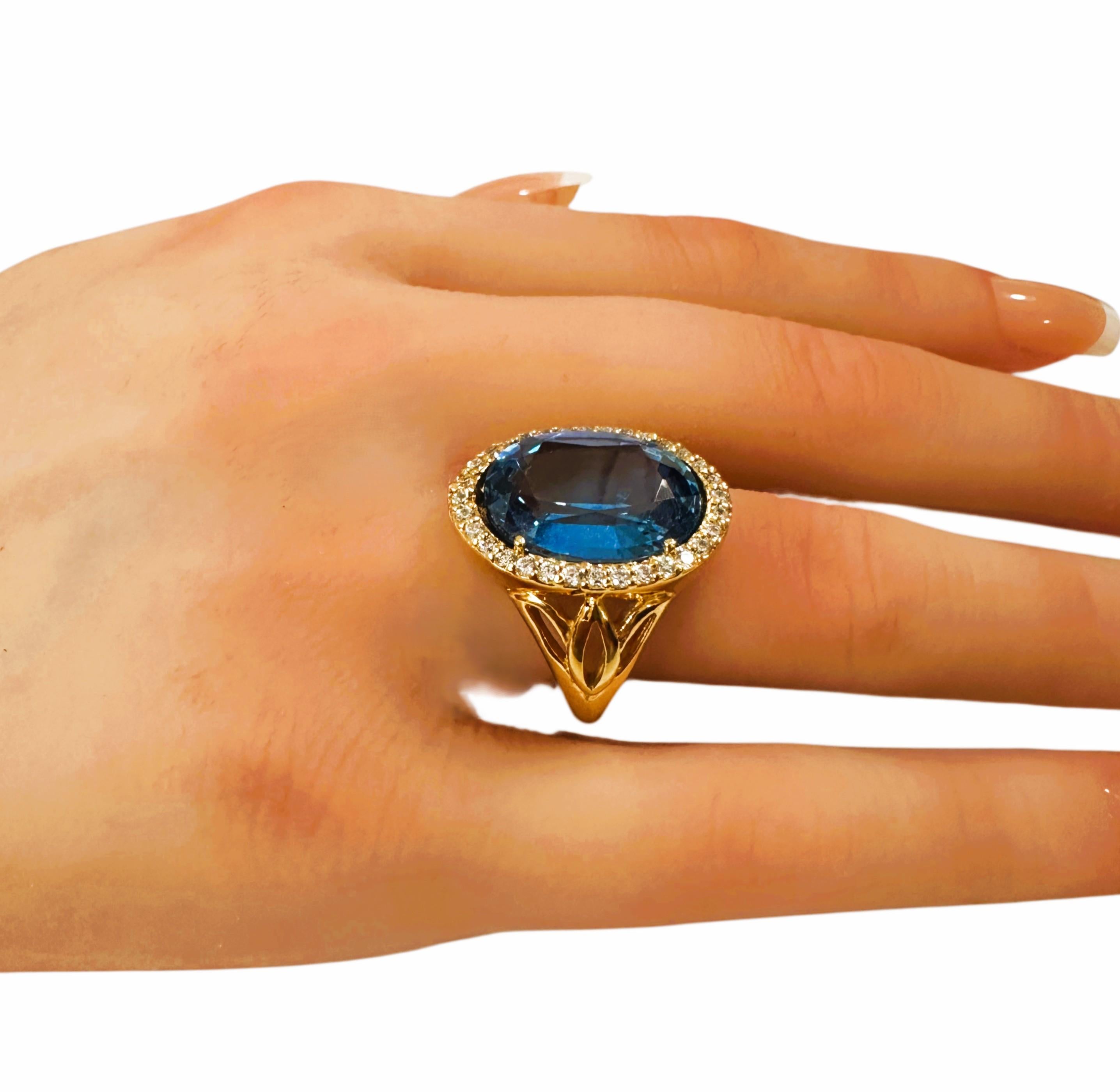 New 12.25 Carat Blue Topaz & Diamond Cut Sapphire Y Gold PL Sterling Ring 2