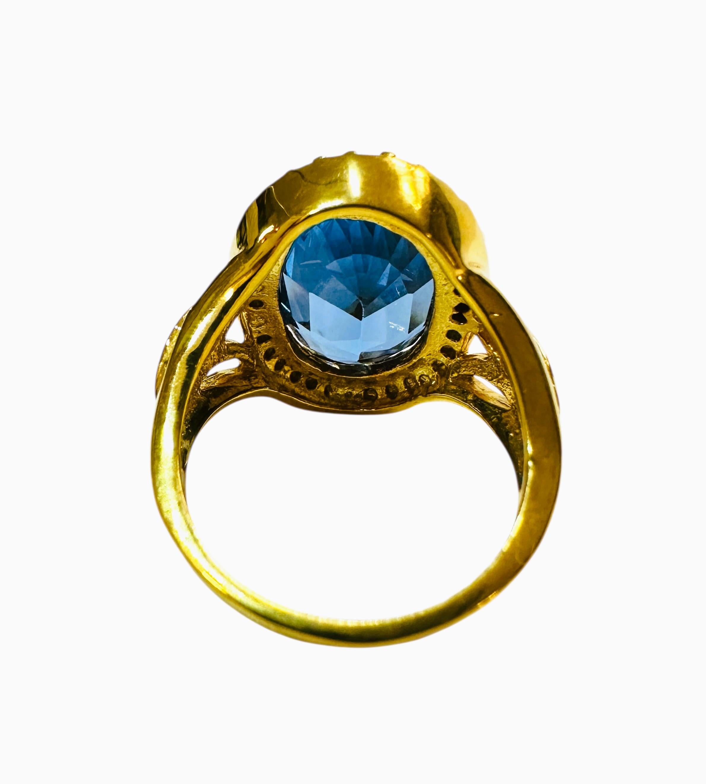 New 12.25 Carat Blue Topaz & Diamond Cut Sapphire Y Gold PL Sterling Ring 3