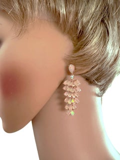 New 12.28 Carat Fire Opal Post Chandelier 14k Rose Gold PL Sterling Earrings
