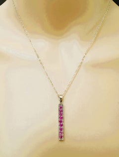 New 1.25 Carat 9-stone Fuchsia Pink Sapphire Linear Sterling Pendant Necklace