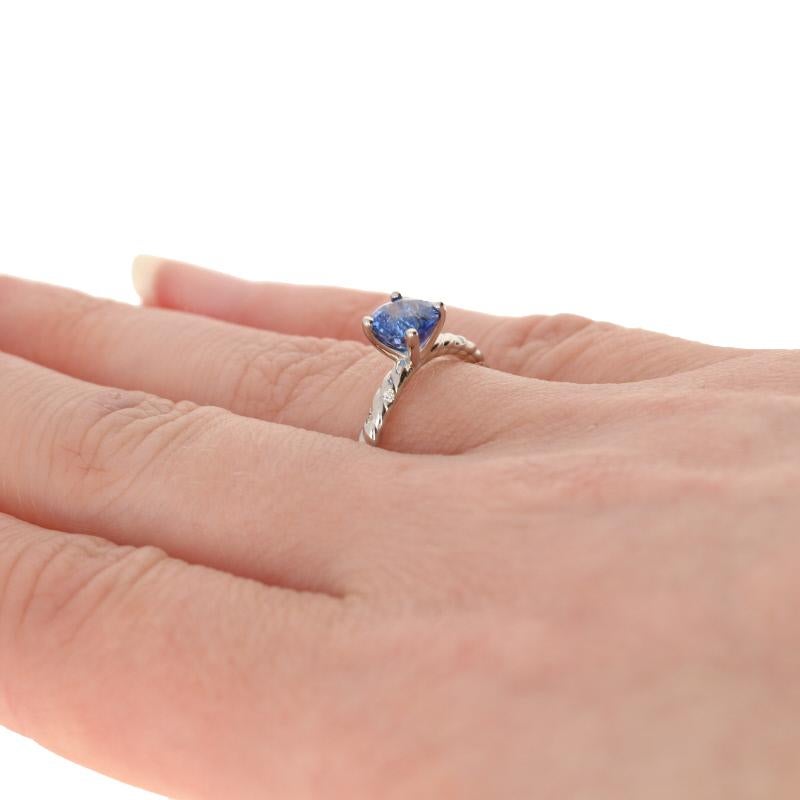 Women's 1.25 Carat Round Cut Sapphire and Diamond Engagement Ring, 14 Karat White Gold