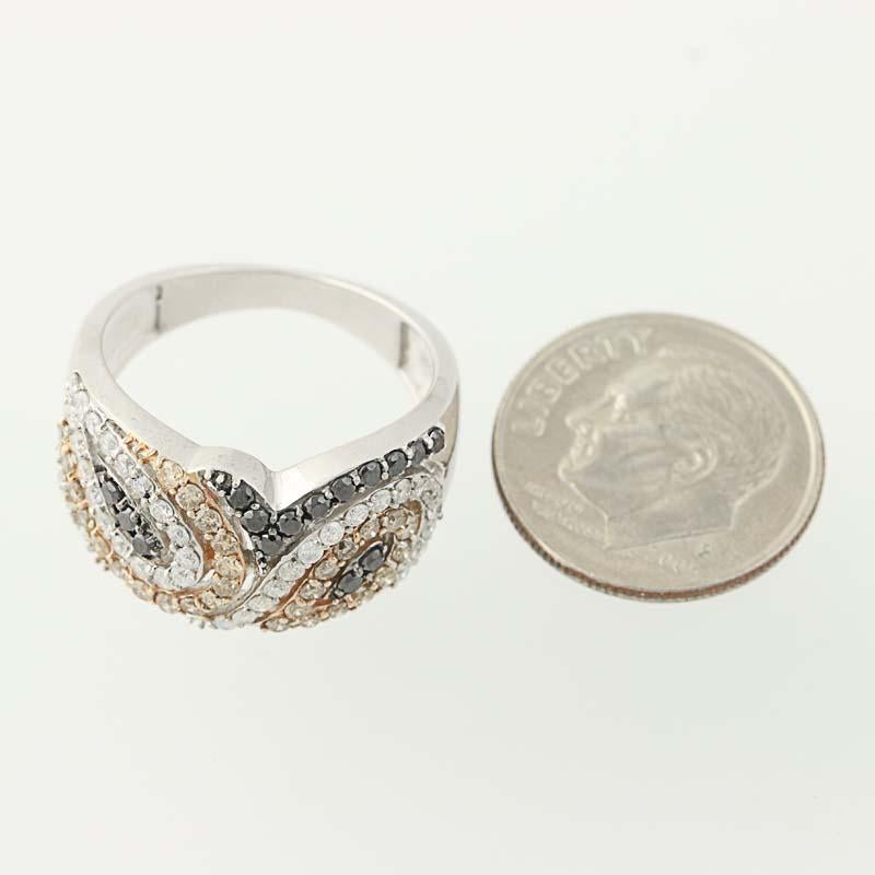 1.26 Carat Round Brilliant Diamond Ring, 14 Karat White Gold Paisley Swirl 1
