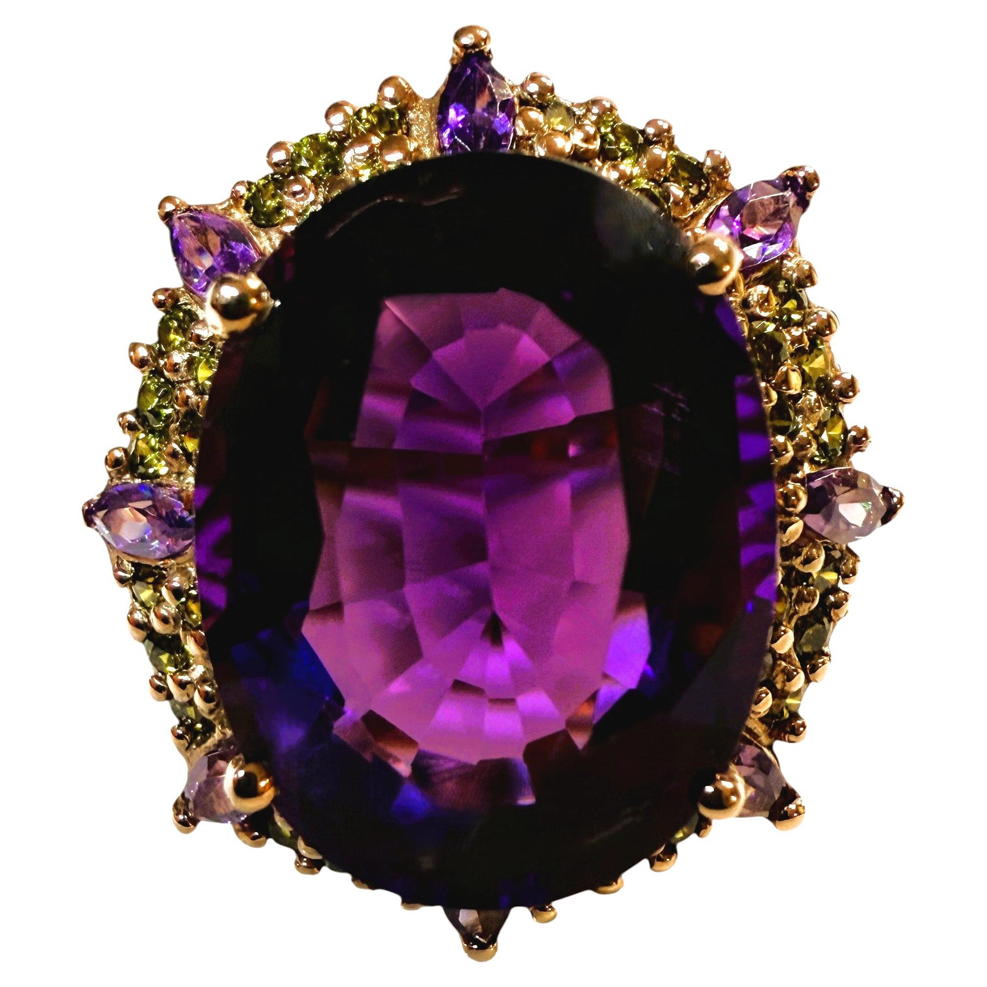 New 12.7 Oval Cut Amethyst & Diamantschliff Saphir Rose Gold PL Ring