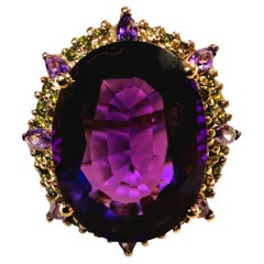 New 12.7 Oval Cut Amethyst & Diamond Cut Sapphire Rose Gold PL Ring