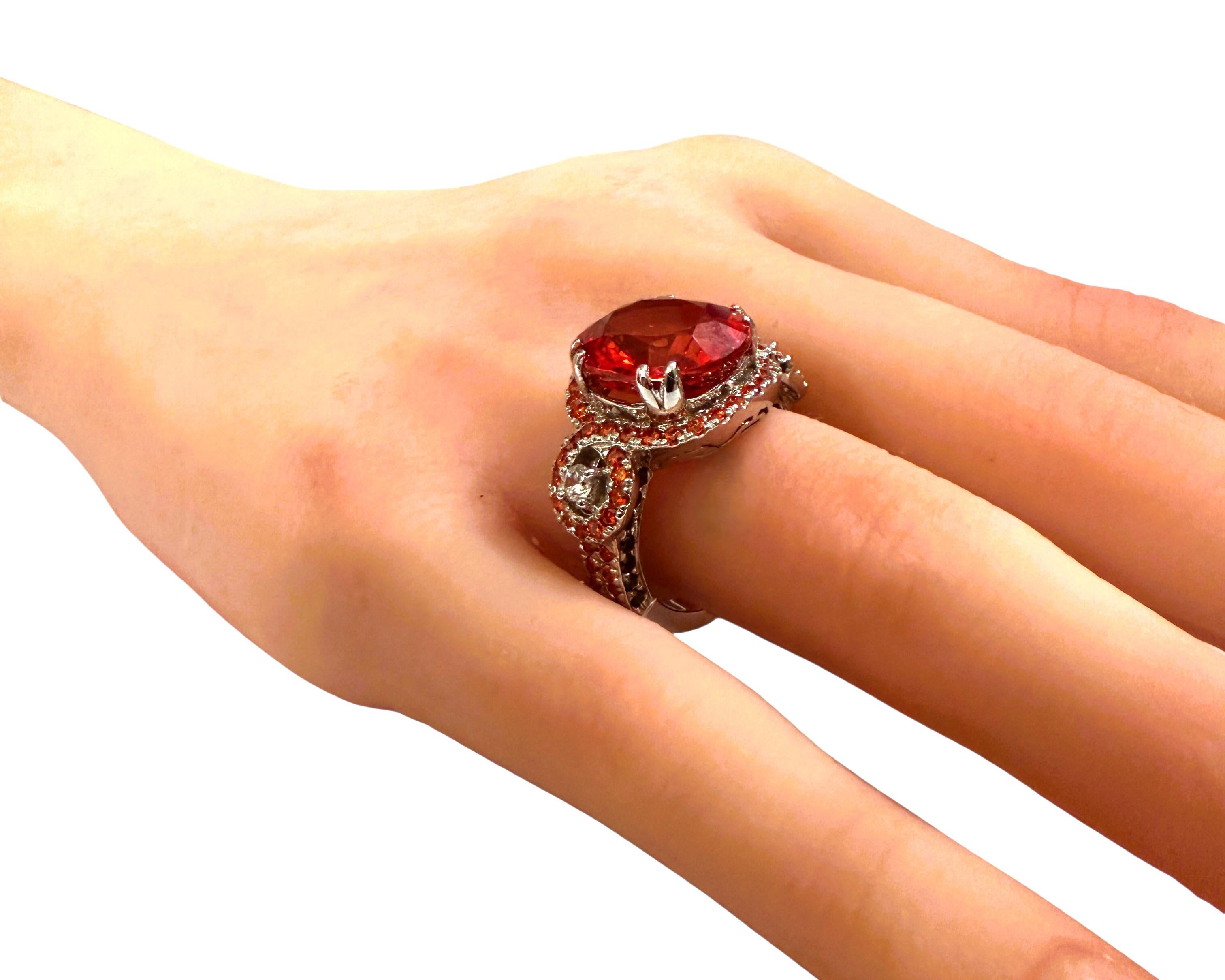 Neu 12,70 Karat Sunset Orange Saphir & Diamantschliff Saphir Sterling Ring (Art déco) im Angebot