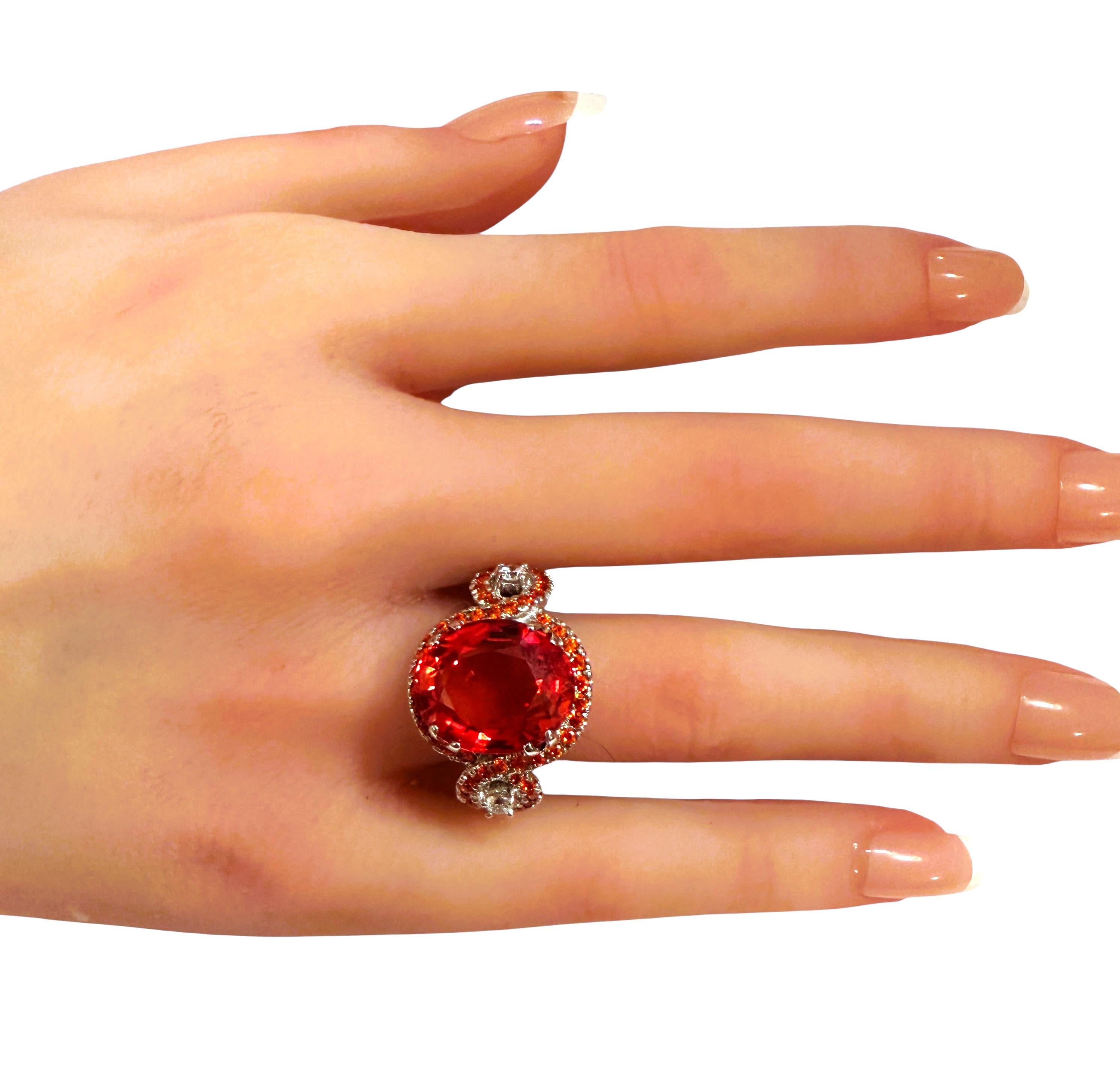 Neu 12,70 Karat Sunset Orange Saphir & Diamantschliff Saphir Sterling Ring im Zustand „Neu“ im Angebot in Eagan, MN