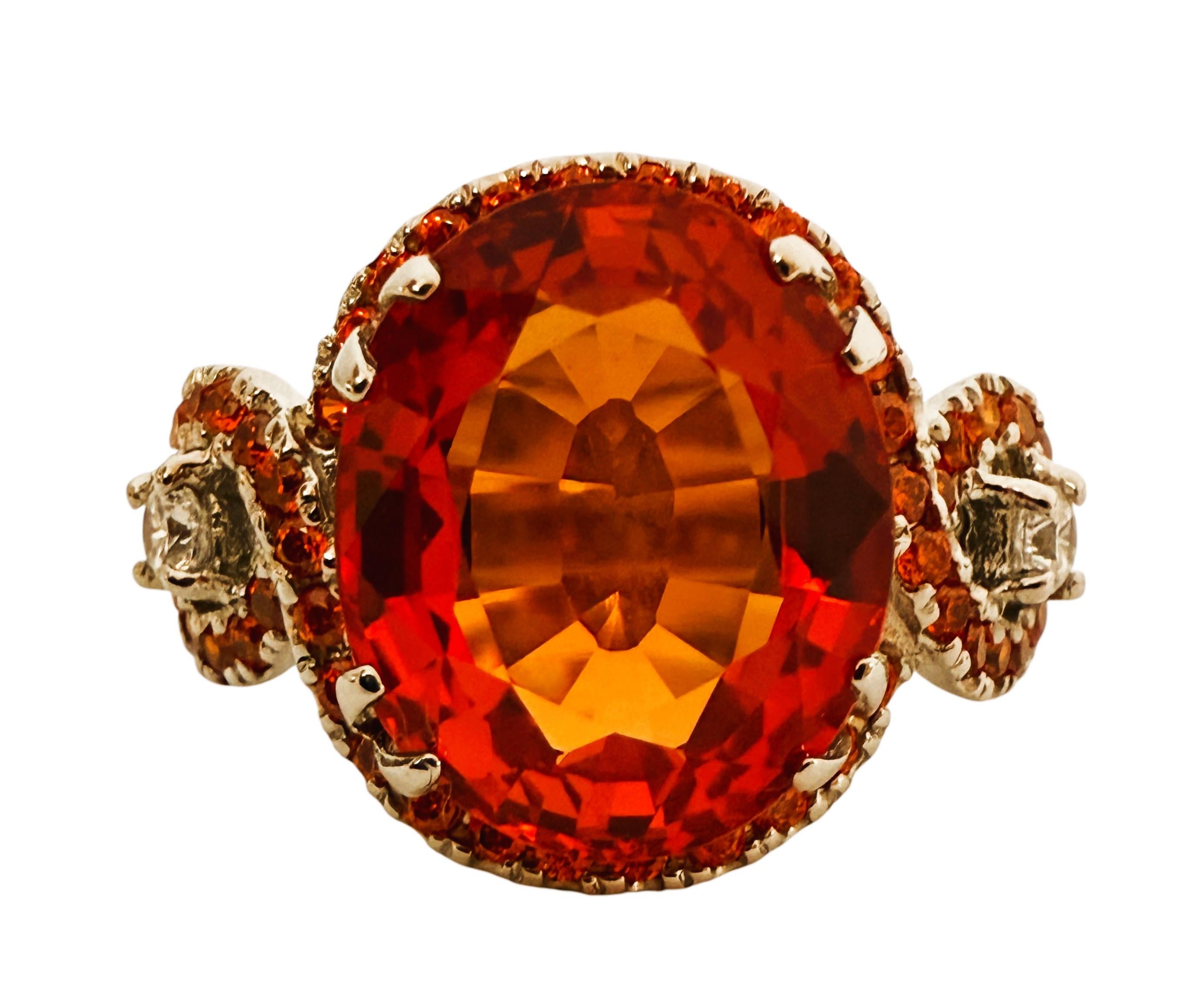 Neu 12,70 Karat Sunset Orange Saphir & Diamantschliff Saphir Sterling Ring Damen im Angebot