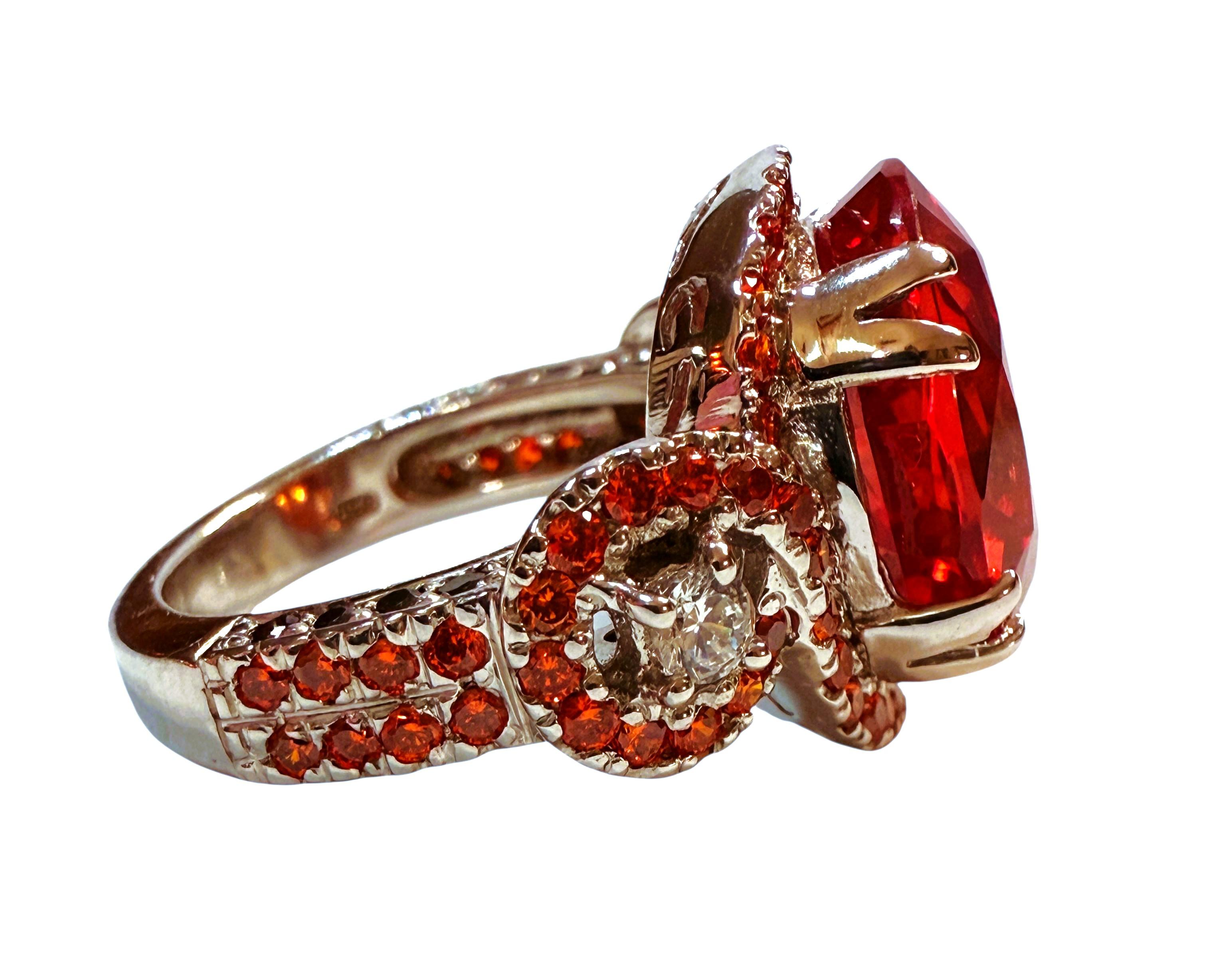 Neu 12,70 Karat Sunset Orange Saphir & Diamantschliff Saphir Sterling Ring im Angebot 3