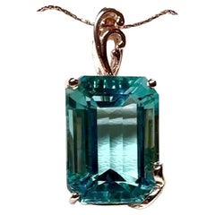New 12.8 Carat Aquamarine Rose Gold PL Sterling Silver Pendant Necklace 18"