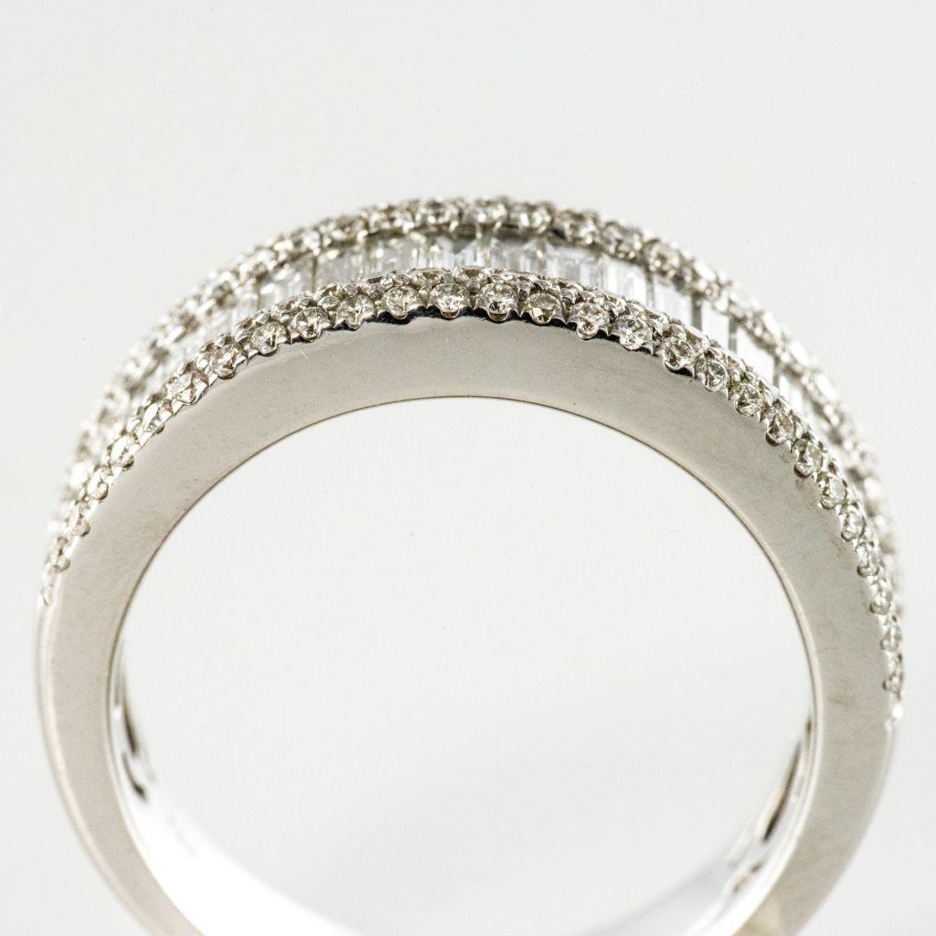 Women's New French 1.28 Carat Baguette Diamond 18 Karat White Gold Band Ring