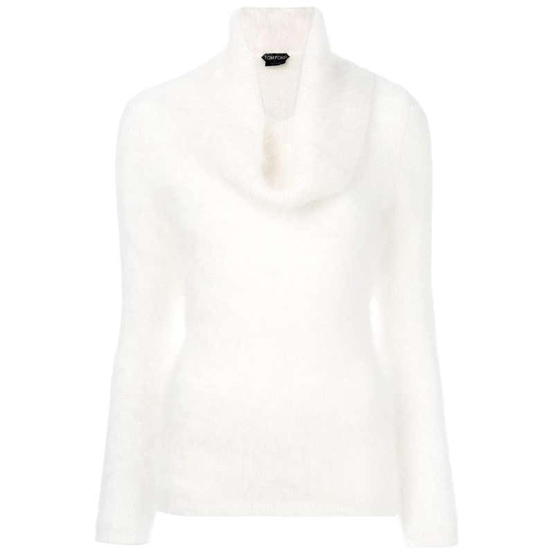 New $1290 Tom Ford Knitted White Angora Tunic Super Warm Sweater ...