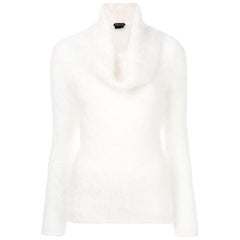 New $1290 Tom Ford Knitted White Angora Tunic Super Warm Sweater Pullover
