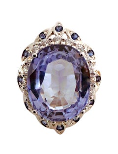 New 13 Carat Cornflower Blue Sapphire & Diamond Cut Sapphire Sterling Ring