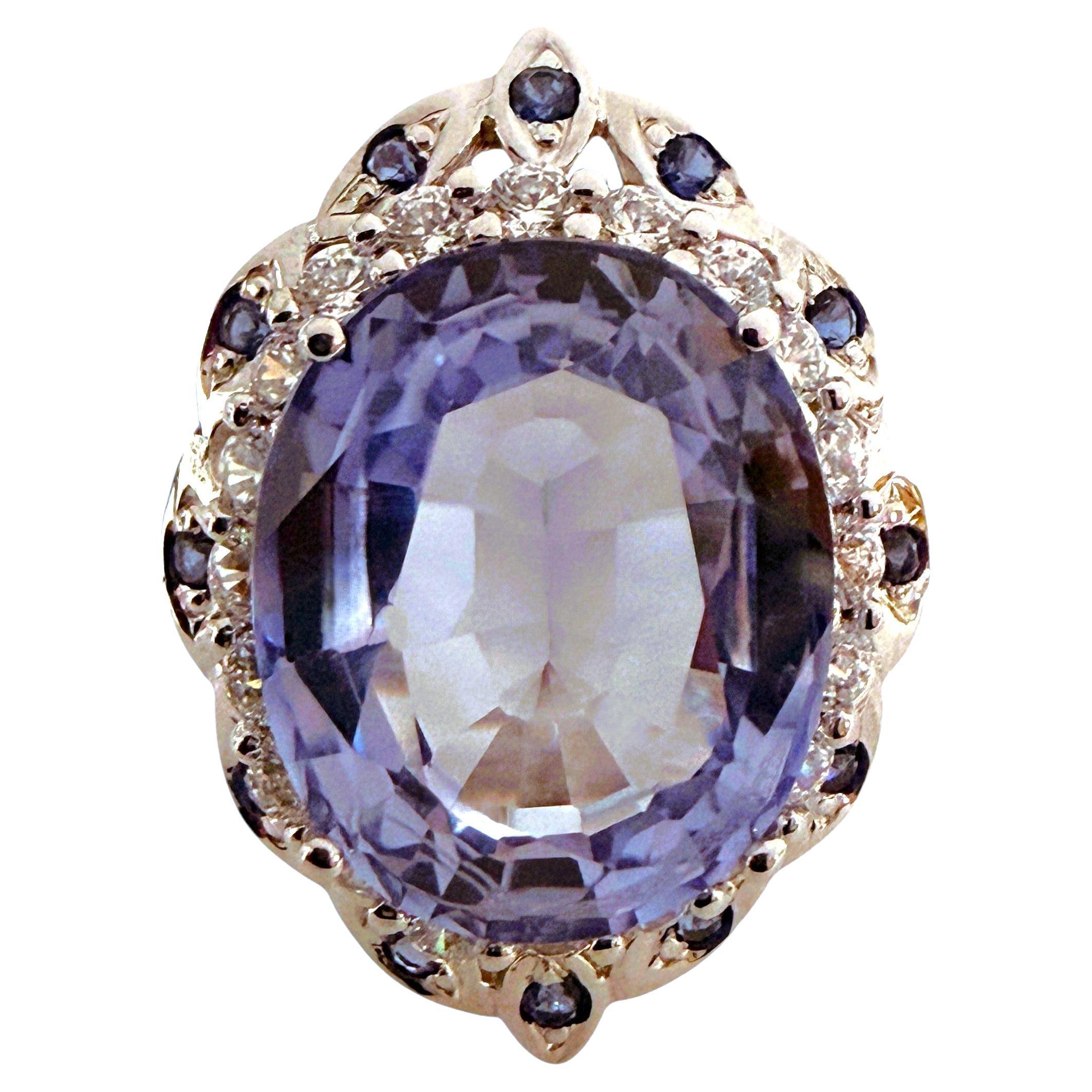 New 13 Carat Cornflower Blue Sapphire 
Diamond Cut Sapphire Sterling Ring