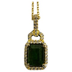 Nuevo Collar de Esmeralda y Zafiro talla Diamante de 1,3 Quilates en Oro de 24K y Oxi Pl Sterling