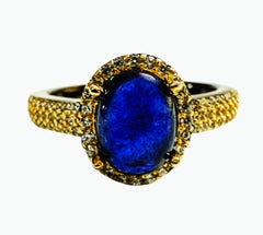 New 1,3 Karat Saphir & Diamantschliff Saphir Gold & Oxi Pl Sterling Silber Ring