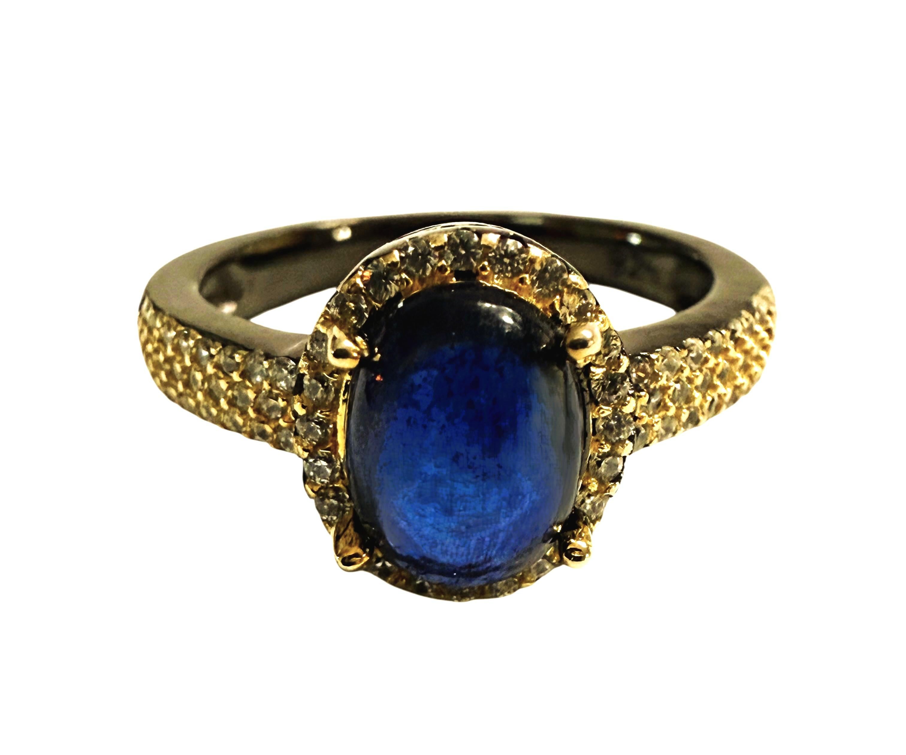 New 1,3 Karat Saphir & Diamantschliff Saphir Gold & Oxi Pl Sterling Silber Ring (Art déco) im Angebot