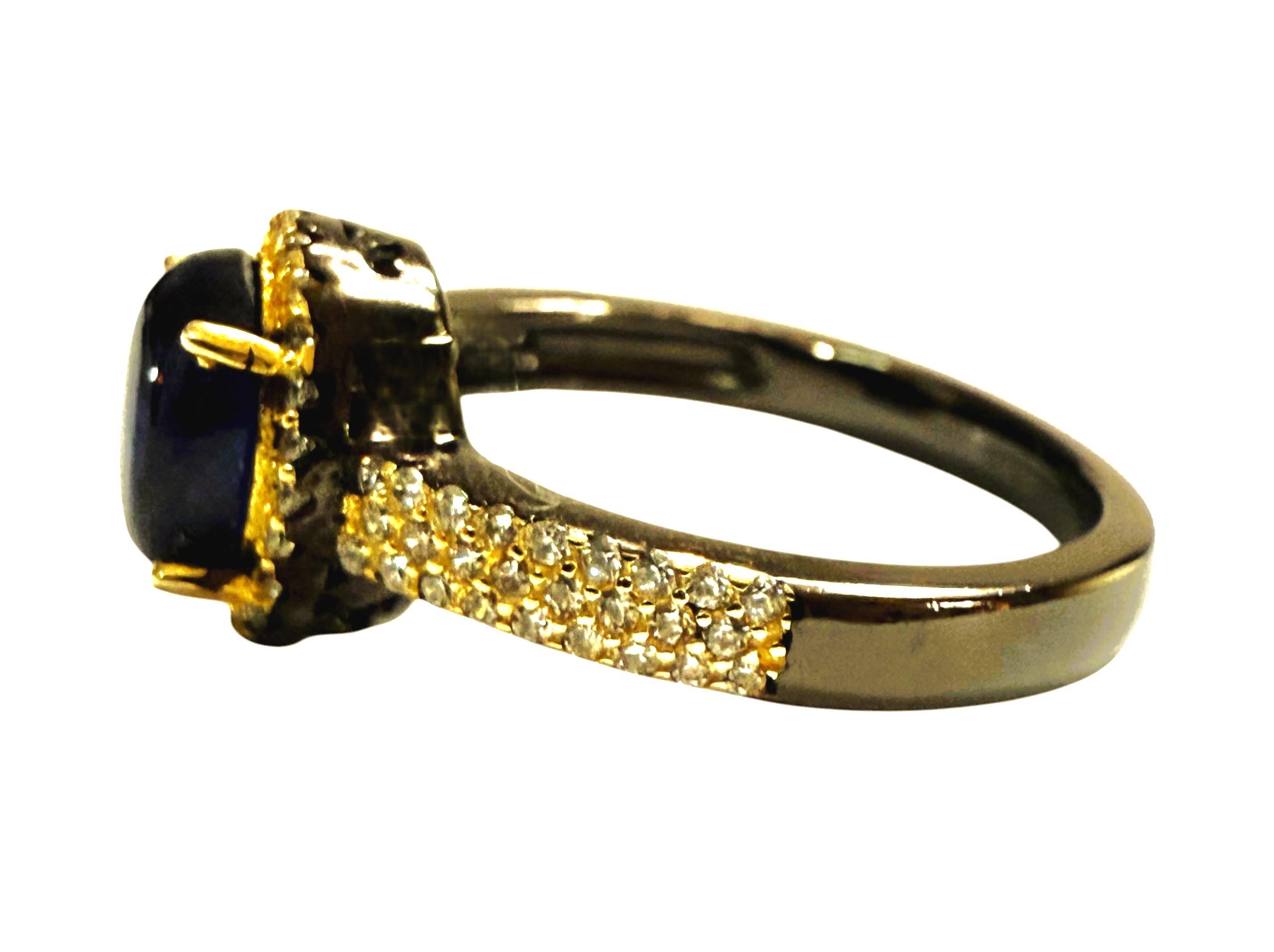 New 1,3 Karat Saphir & Diamantschliff Saphir Gold & Oxi Pl Sterling Silber Ring (Ovalschliff) im Angebot