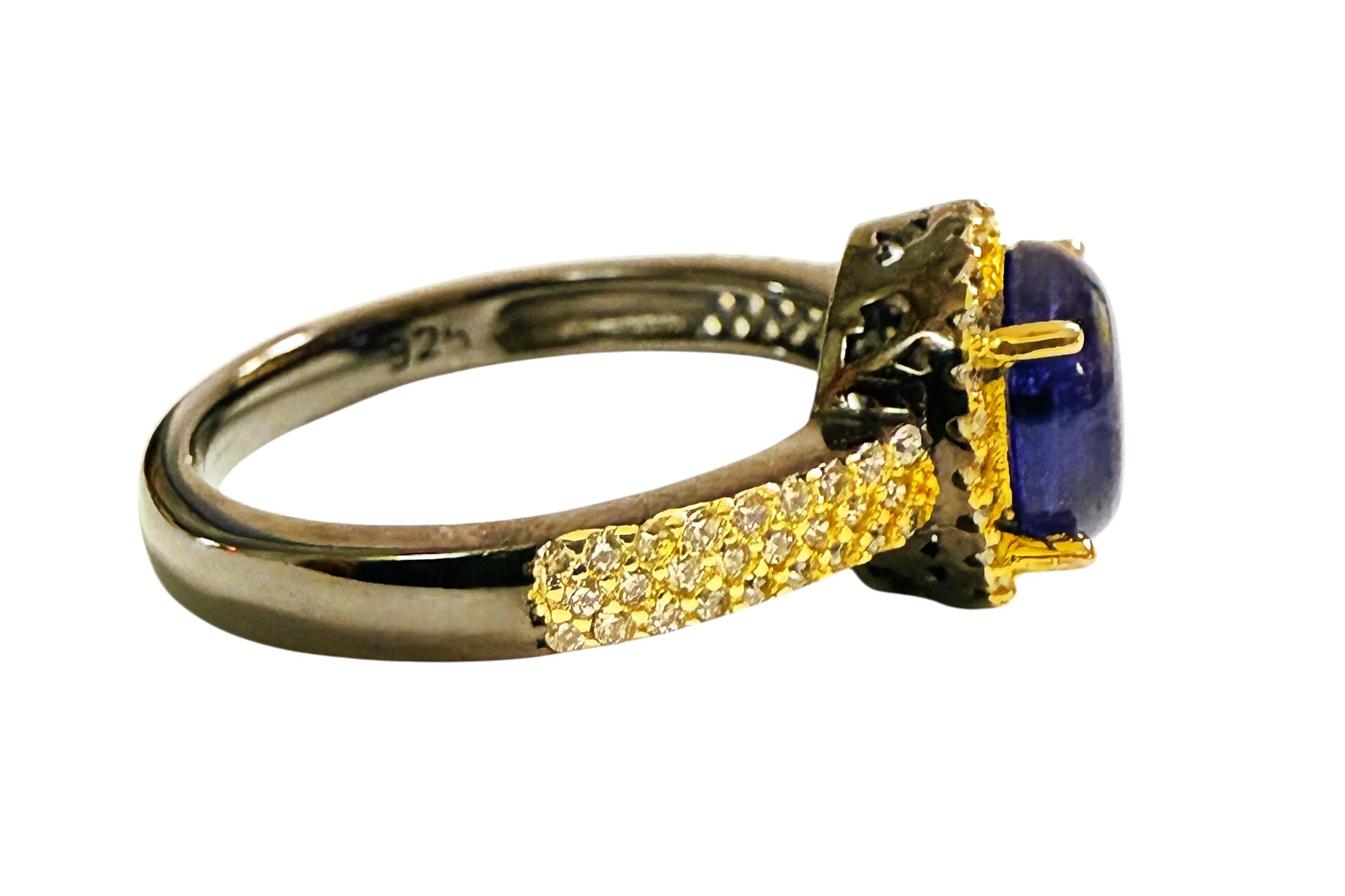 New 1,3 Karat Saphir & Diamantschliff Saphir Gold & Oxi Pl Sterling Silber Ring im Zustand „Neu“ im Angebot in Eagan, MN