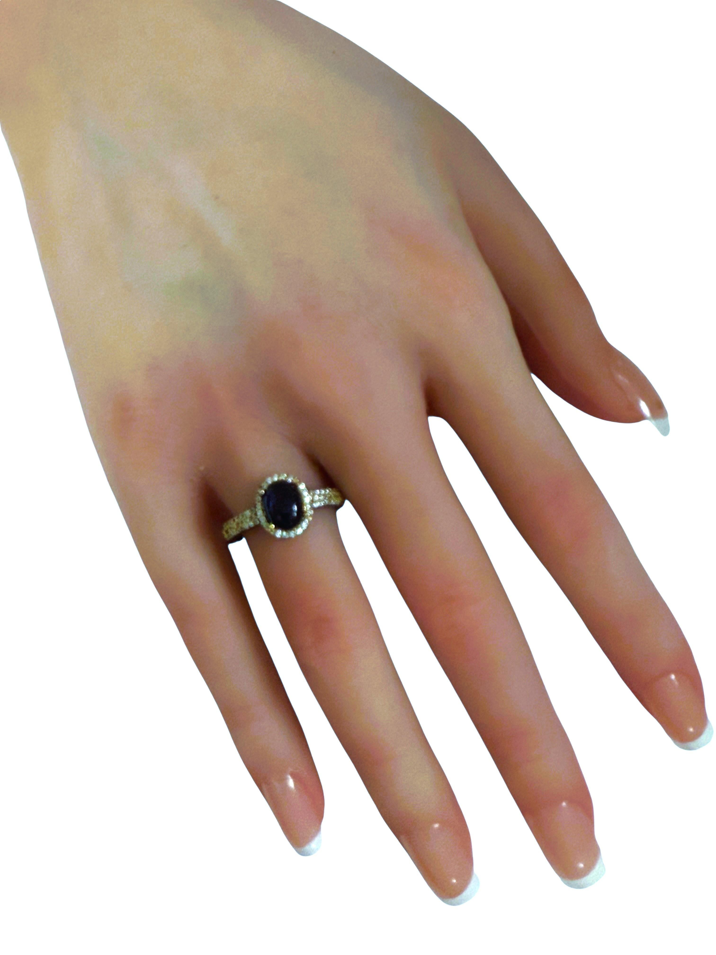 New 1,3 Karat Saphir & Diamantschliff Saphir Gold & Oxi Pl Sterling Silber Ring Damen im Angebot