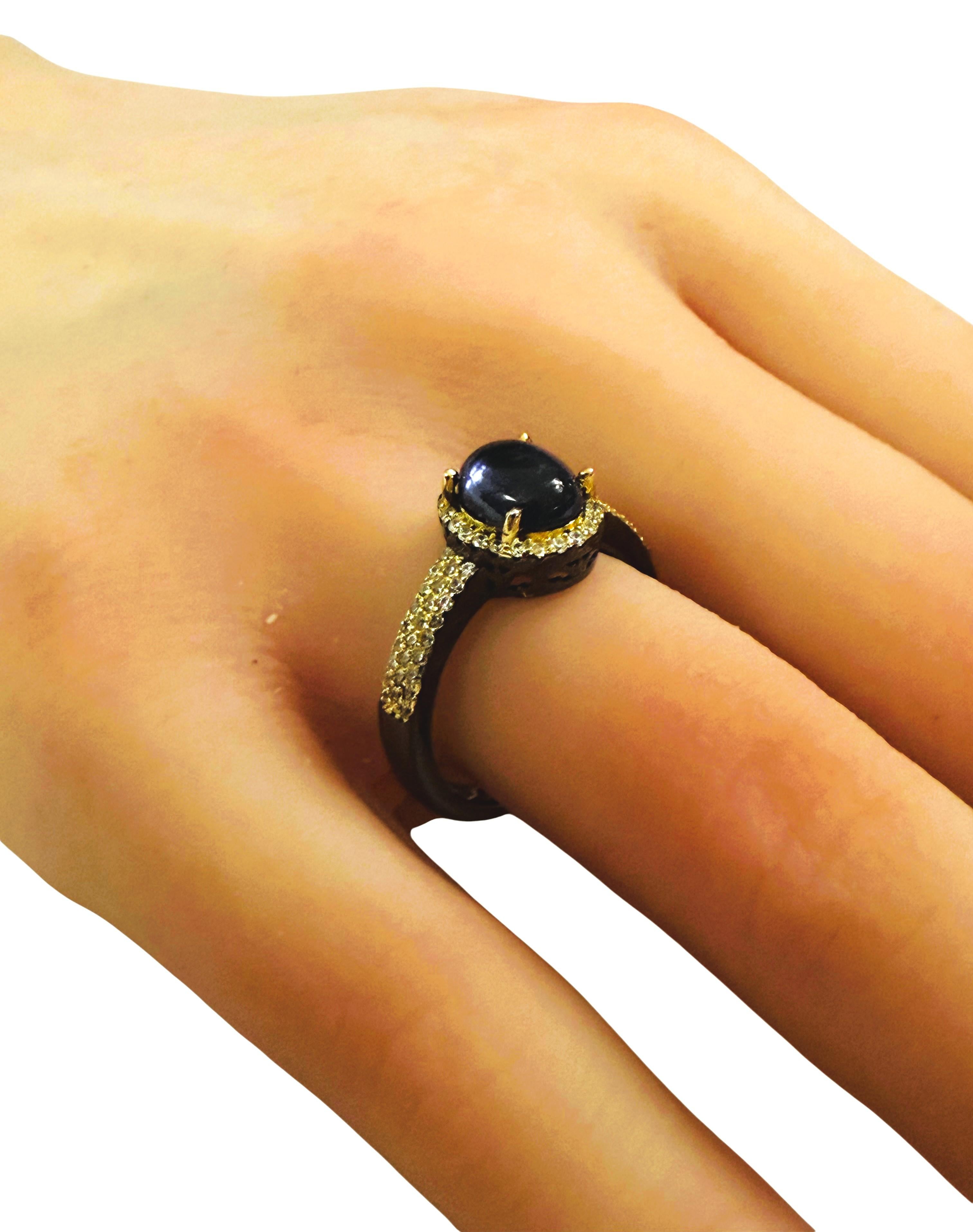 New 1,3 Karat Saphir & Diamantschliff Saphir Gold & Oxi Pl Sterling Silber Ring im Angebot 1