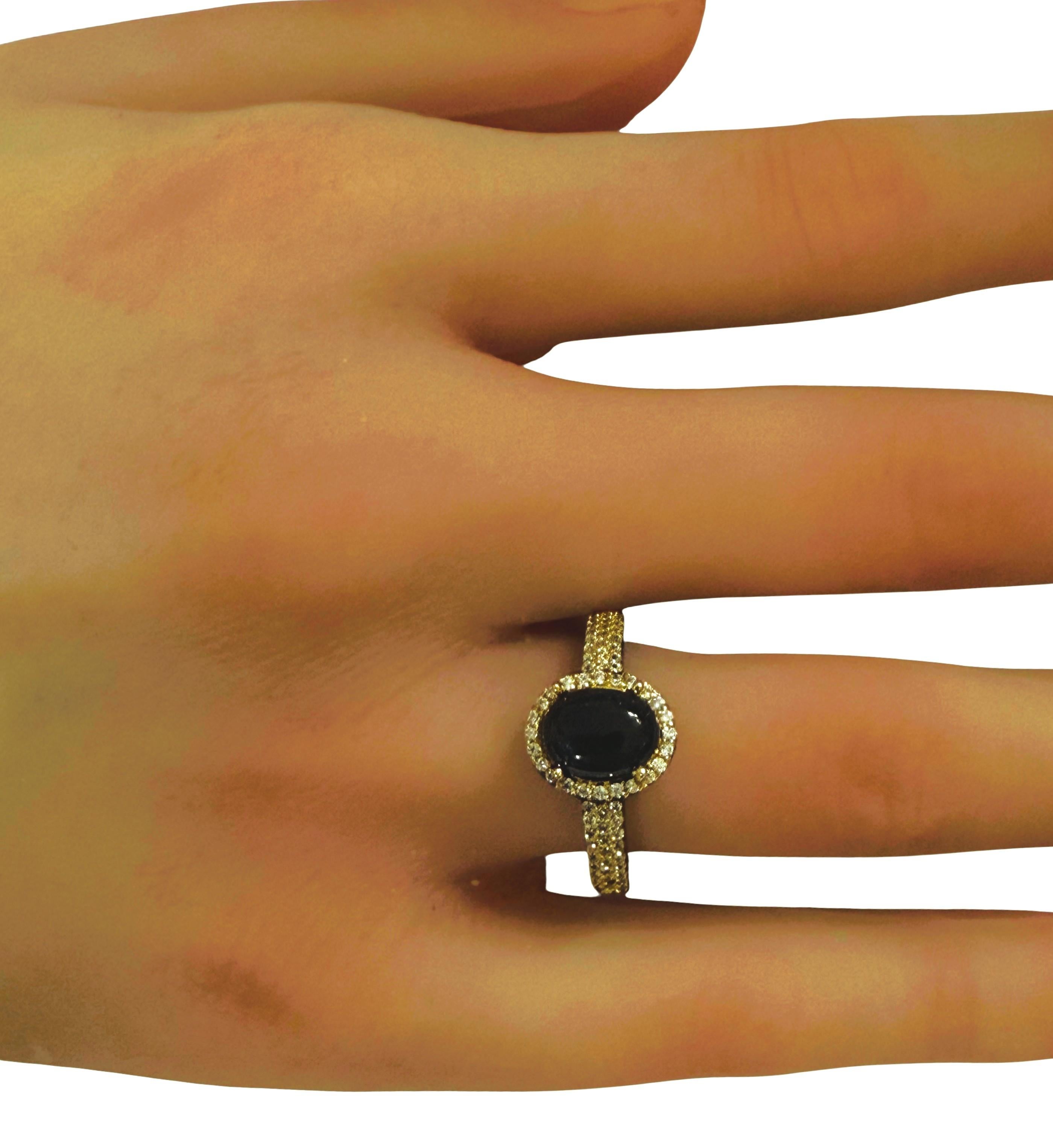 New 1,3 Karat Saphir & Diamantschliff Saphir Gold & Oxi Pl Sterling Silber Ring im Angebot 2